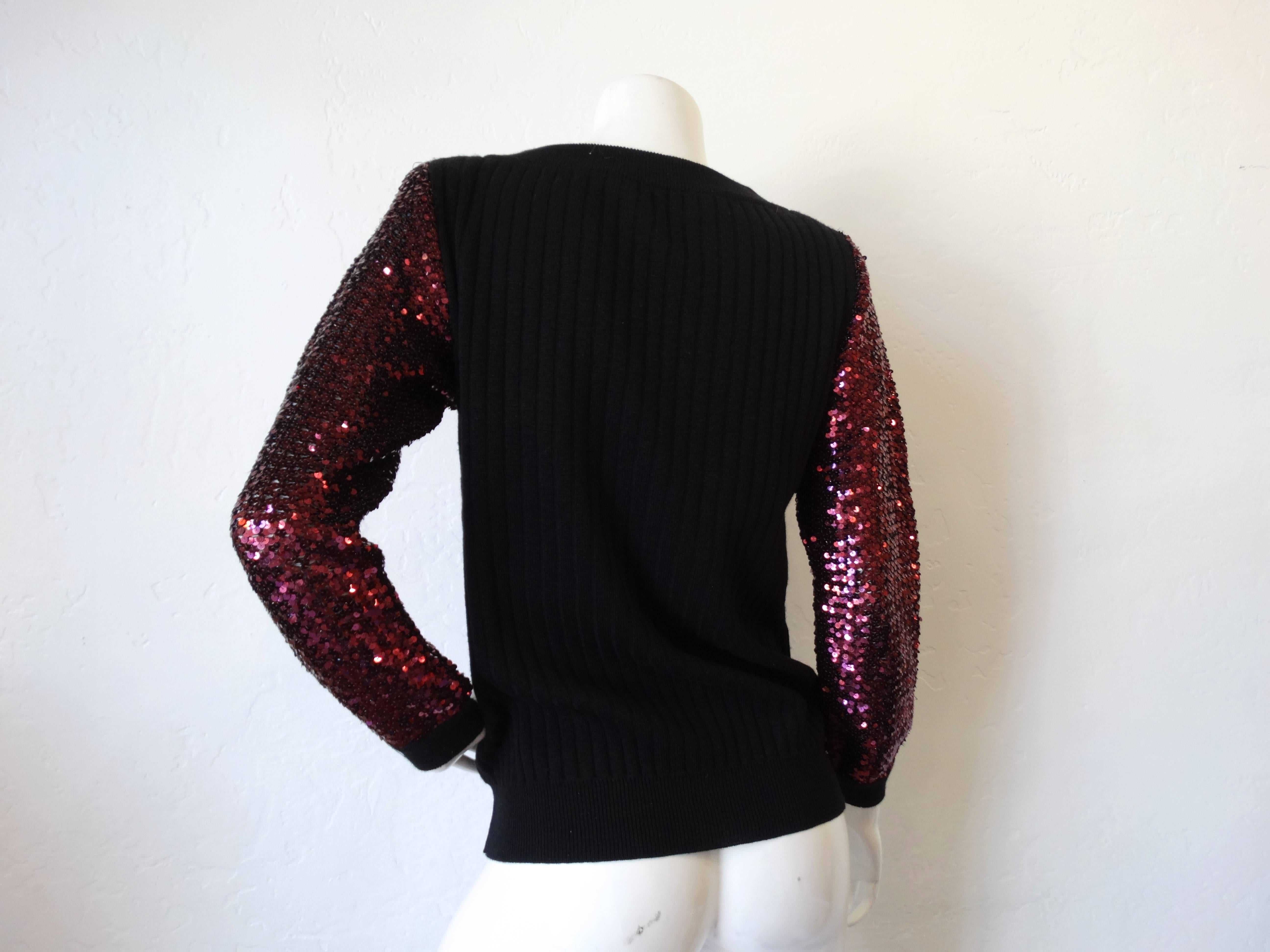 Black 1970s Saint Laurent Sequin Sleeve Sweater