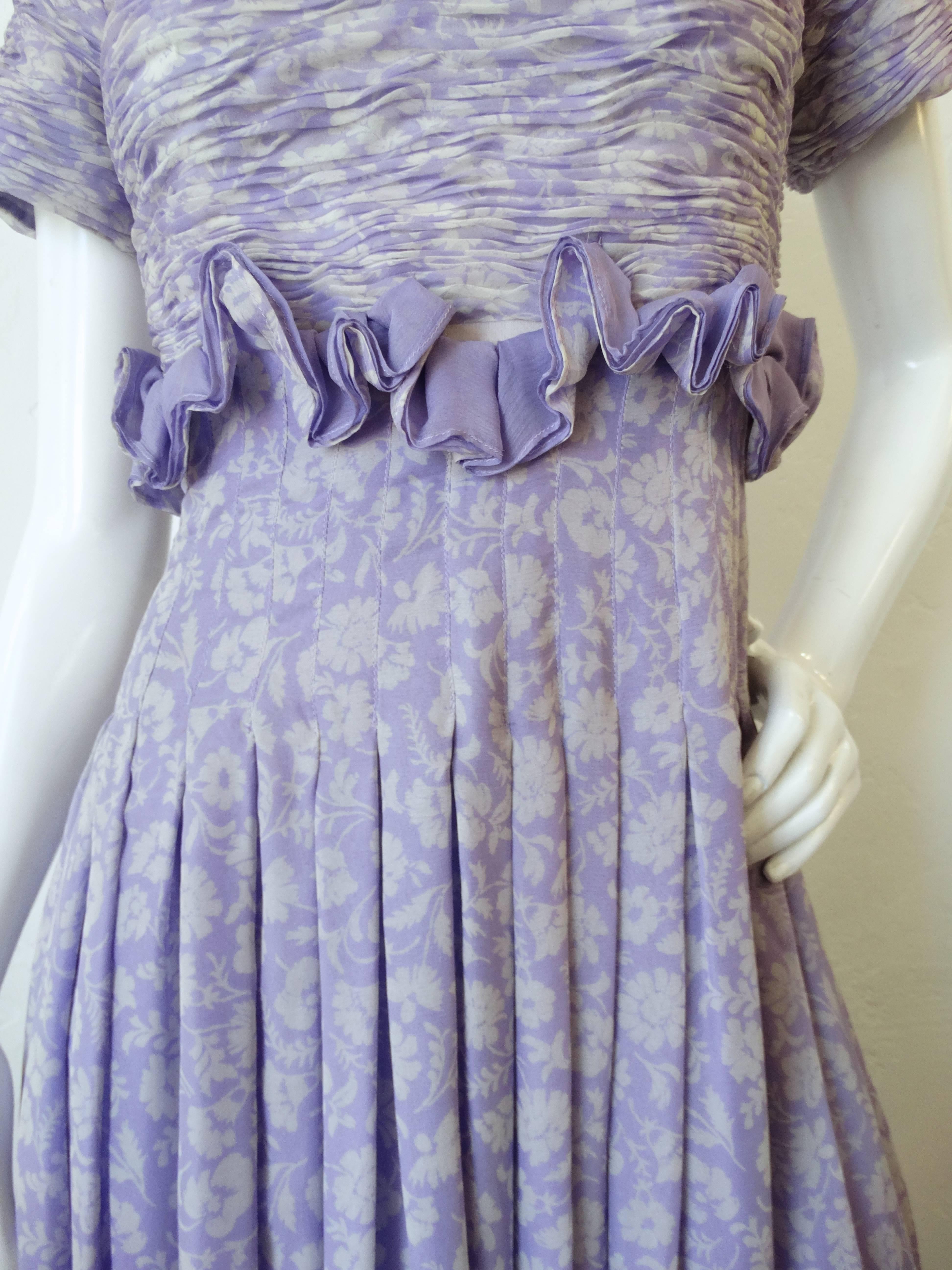 1970s Valentino Lilac Pintuck Gown 3