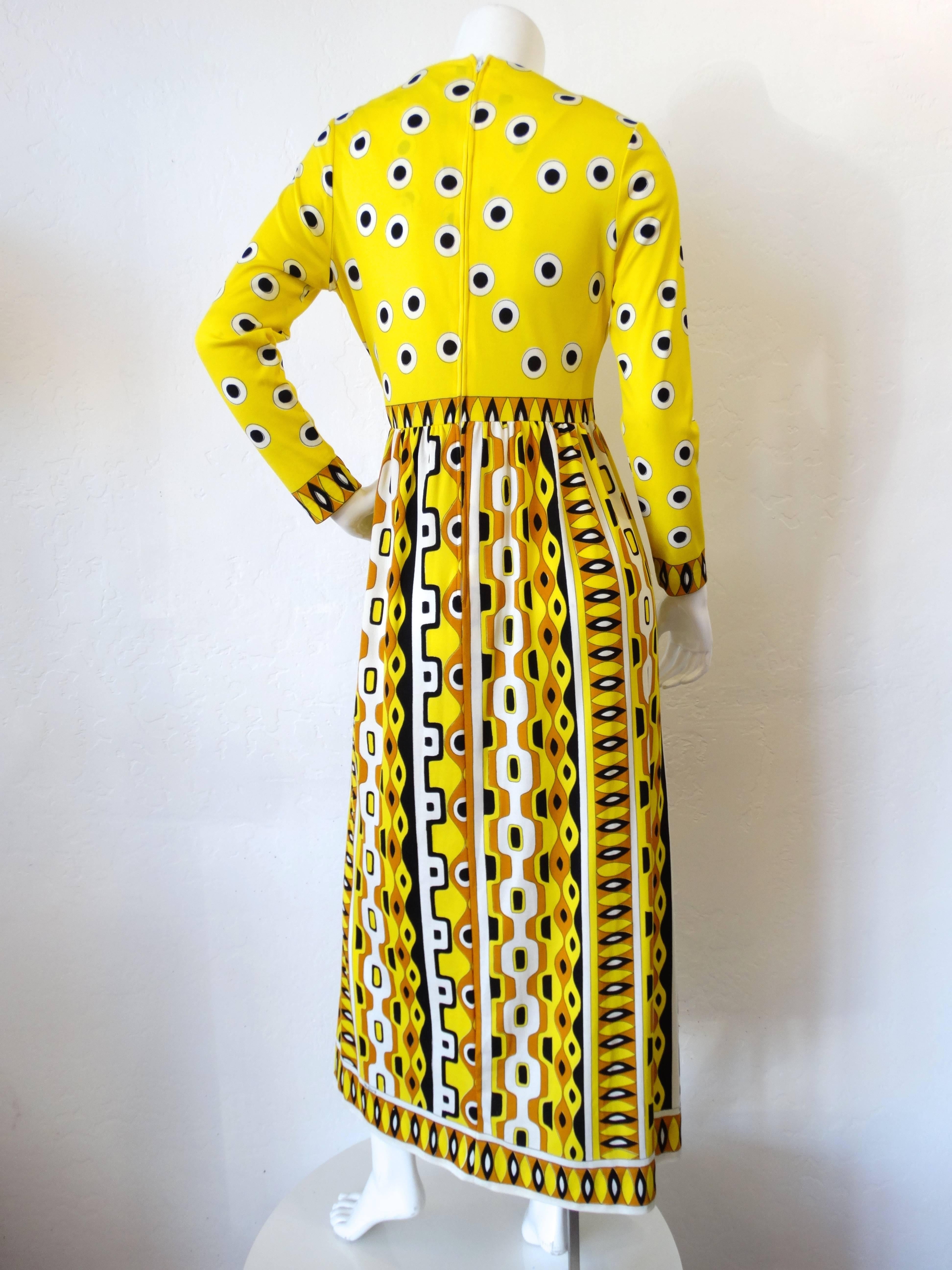 1960s Mr. Dino Yellow Mod Printed Maxi Dress 2