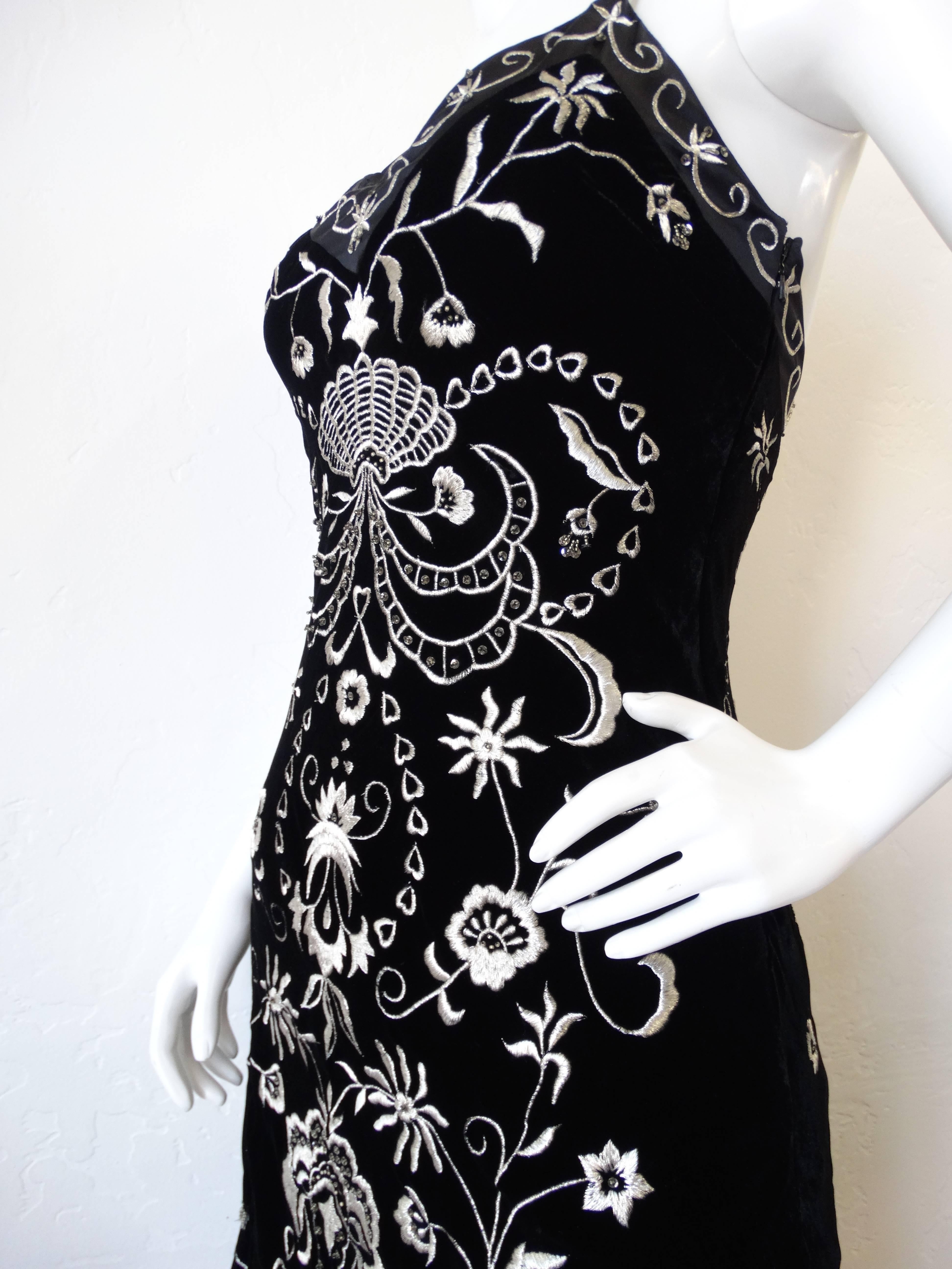 Black 1990s Velvet Embroidered Maxi Gown