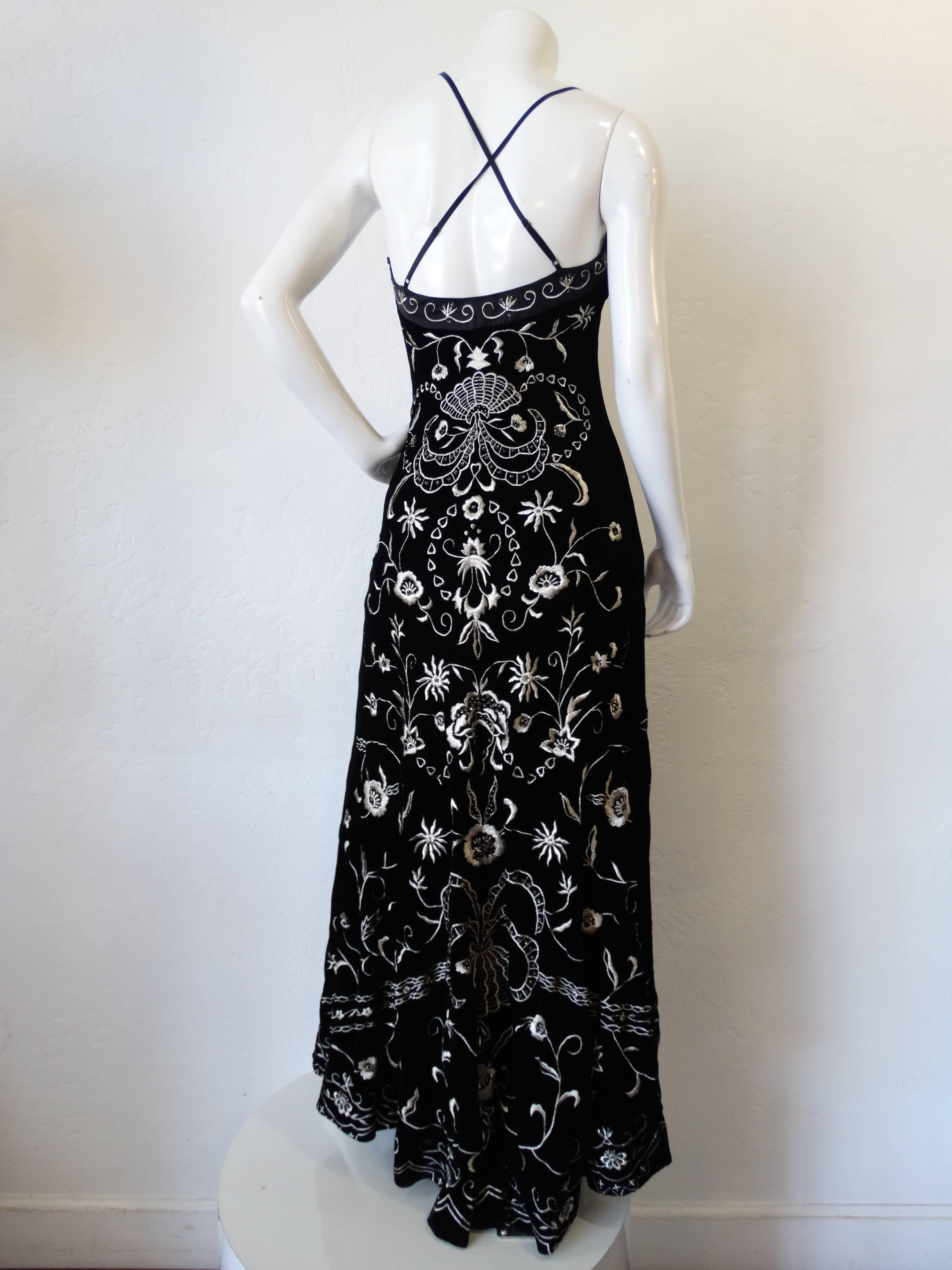 1990s Velvet Embroidered Maxi Gown 1