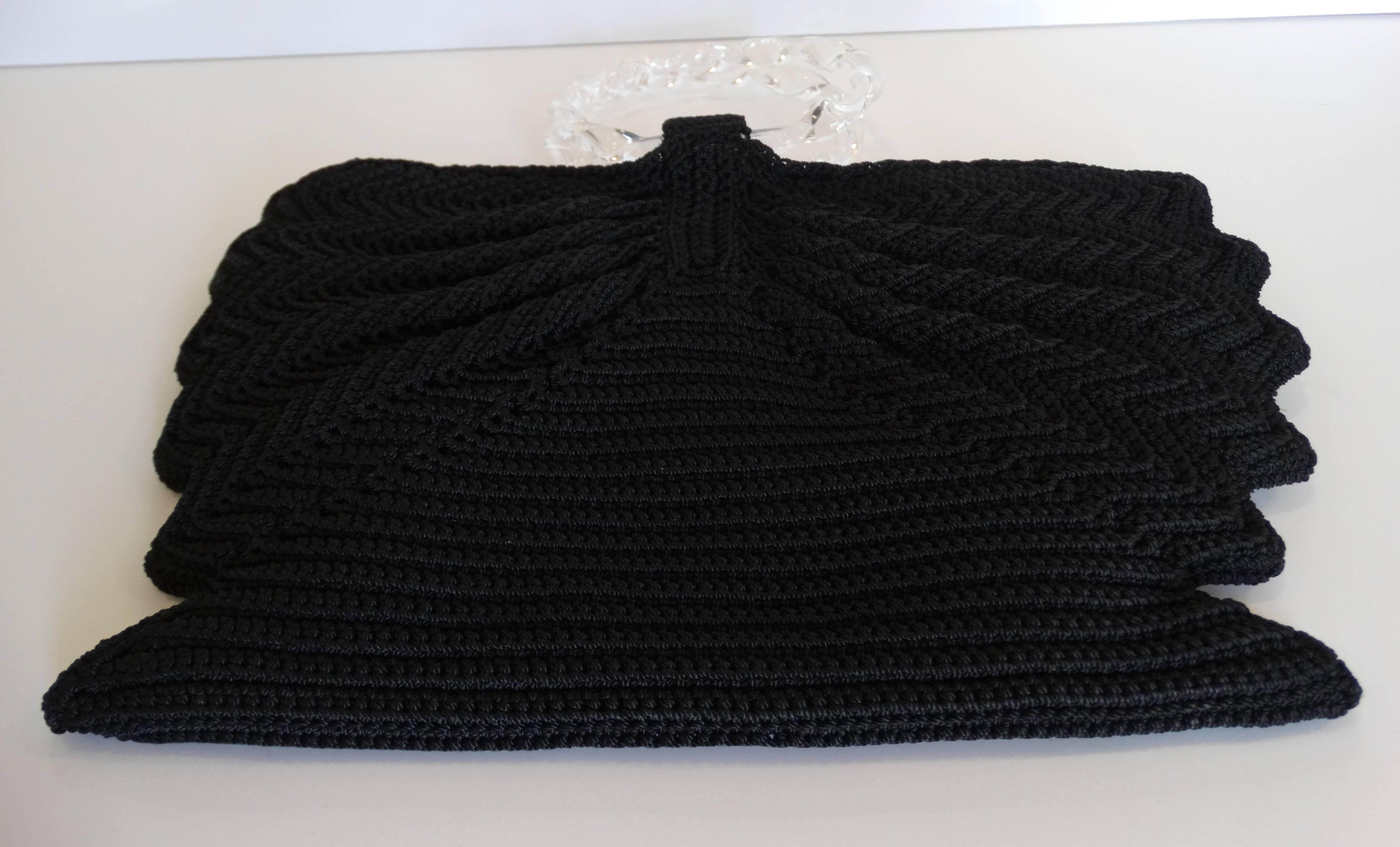 Black 1970s Butterfly Knit Bag With Lucite Handle