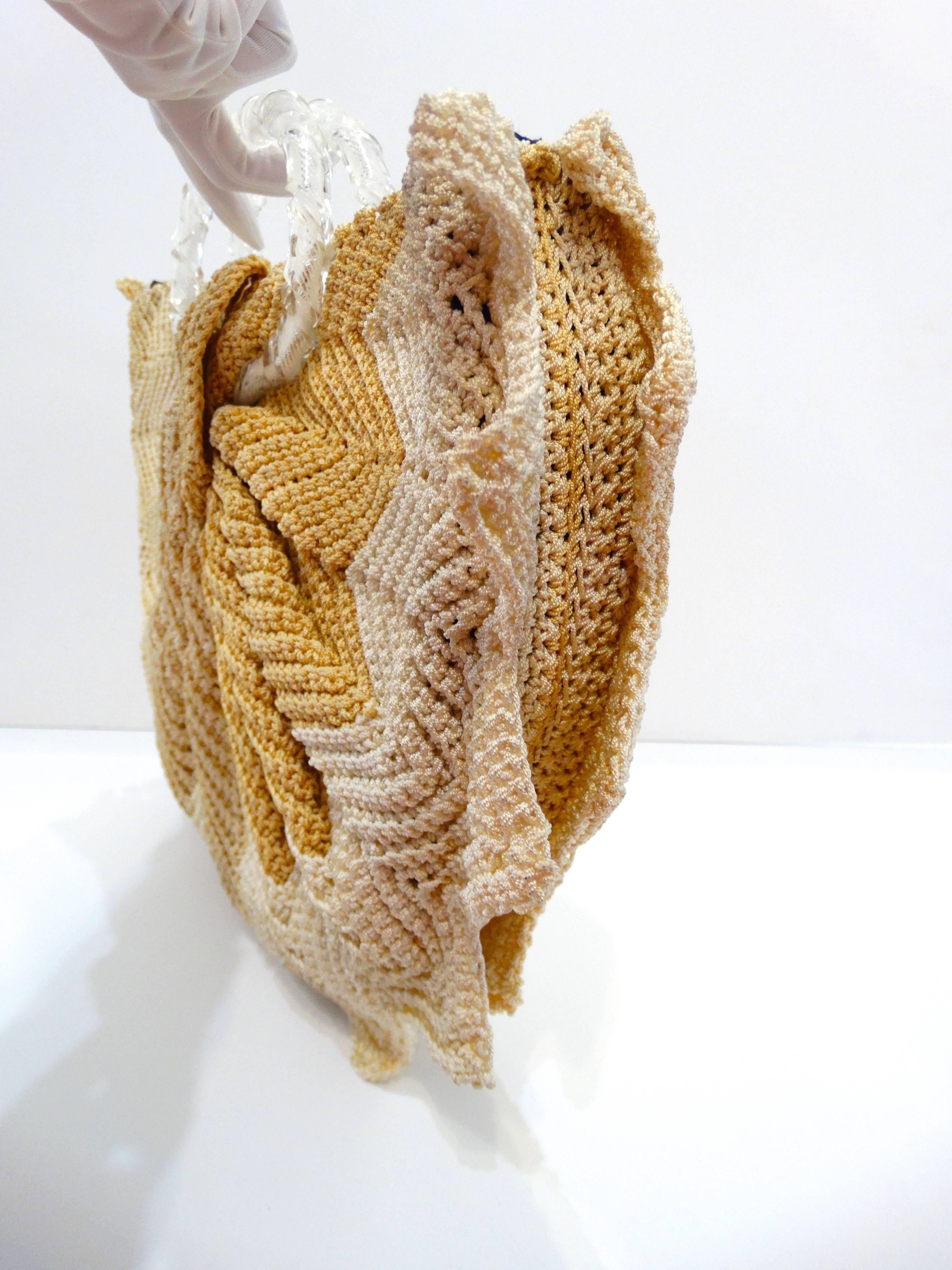 Wonderful 1970s Knitted Arc Bag With Lucite Handles In Excellent Condition In Scottsdale, AZ