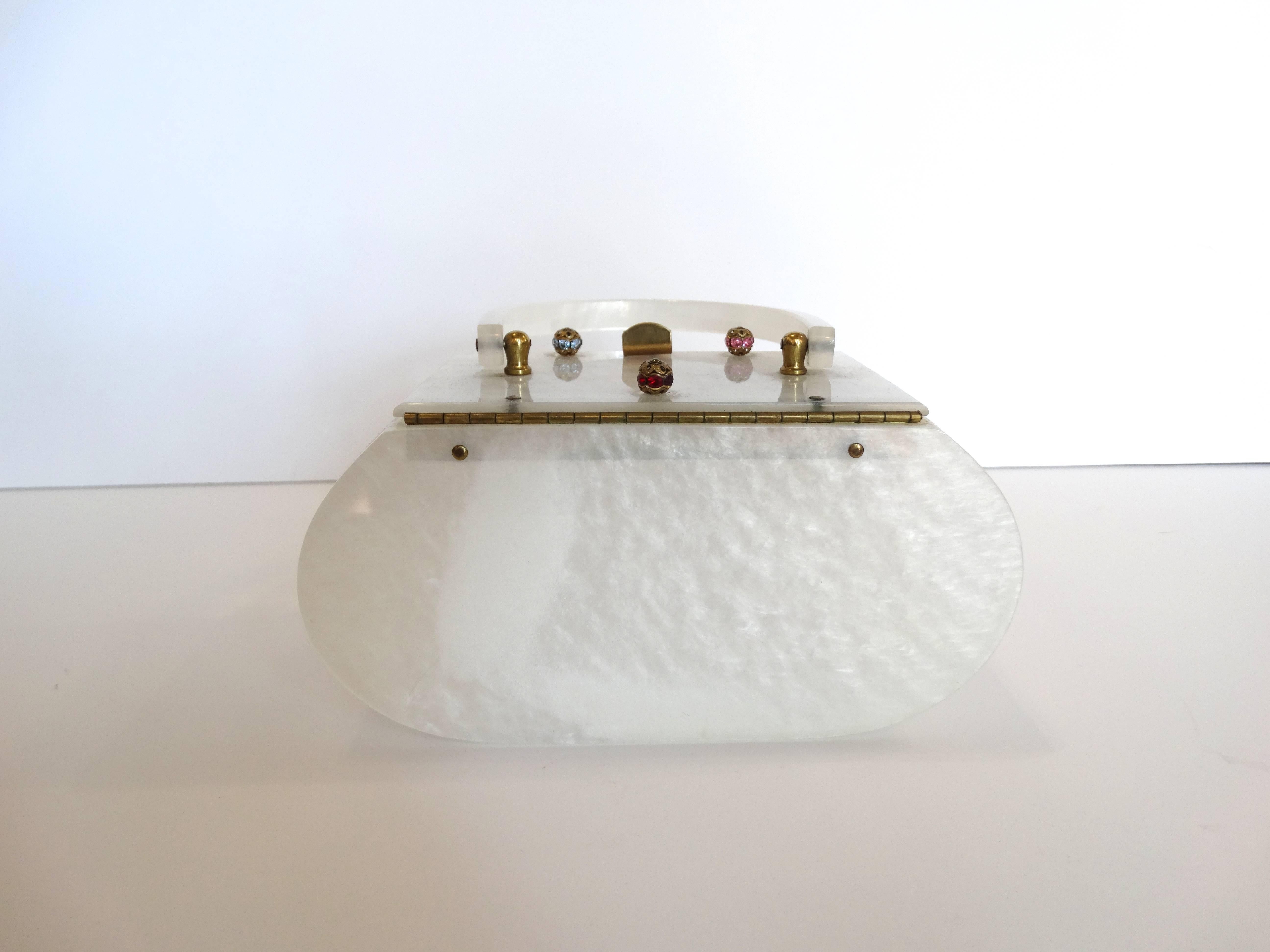 Rare 1960s Lucite Evening Bag With Jewel Accents 4