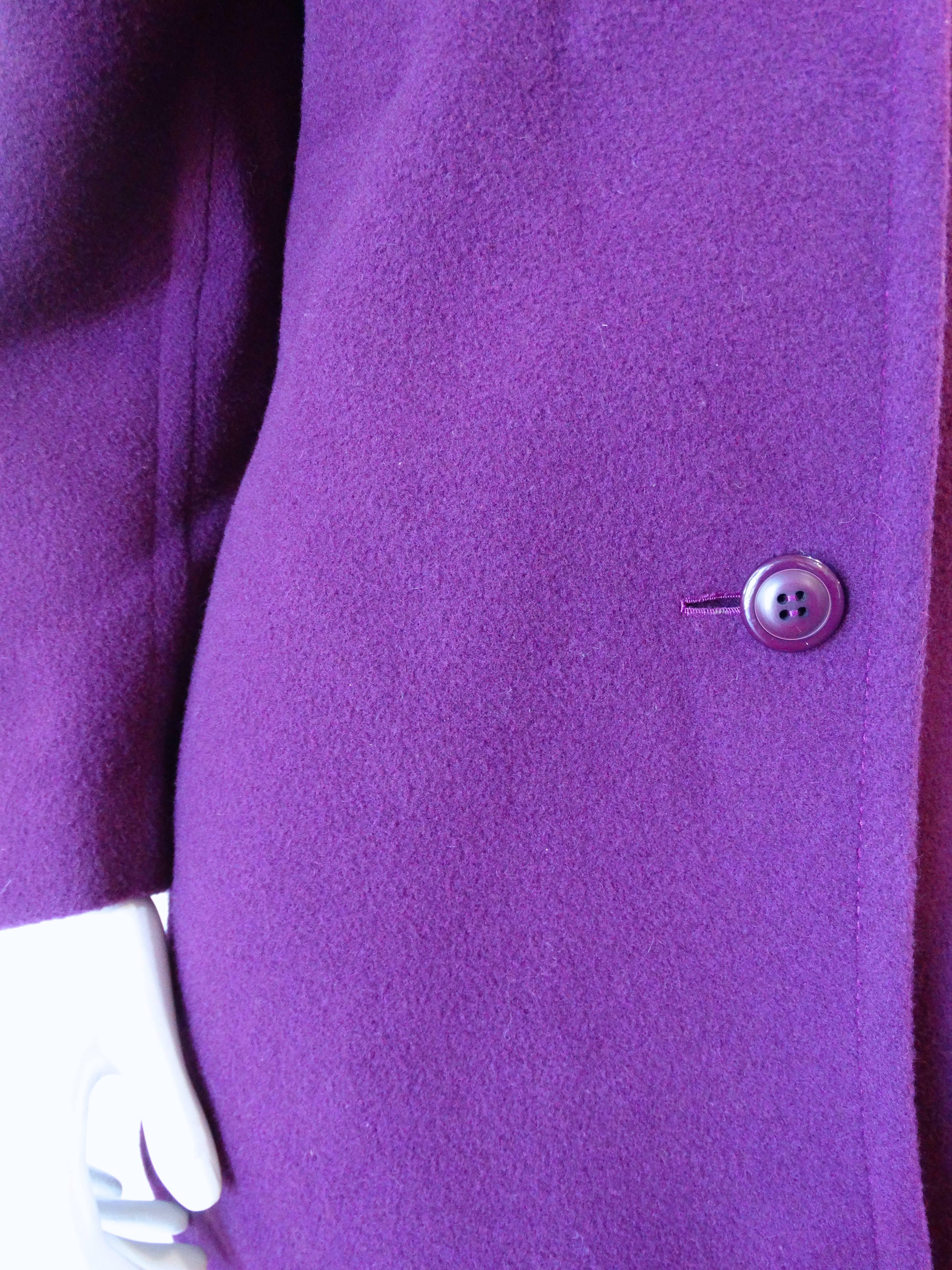 1980s James Galanos Girl Boss Eggplant Purple Coat In Excellent Condition For Sale In Scottsdale, AZ