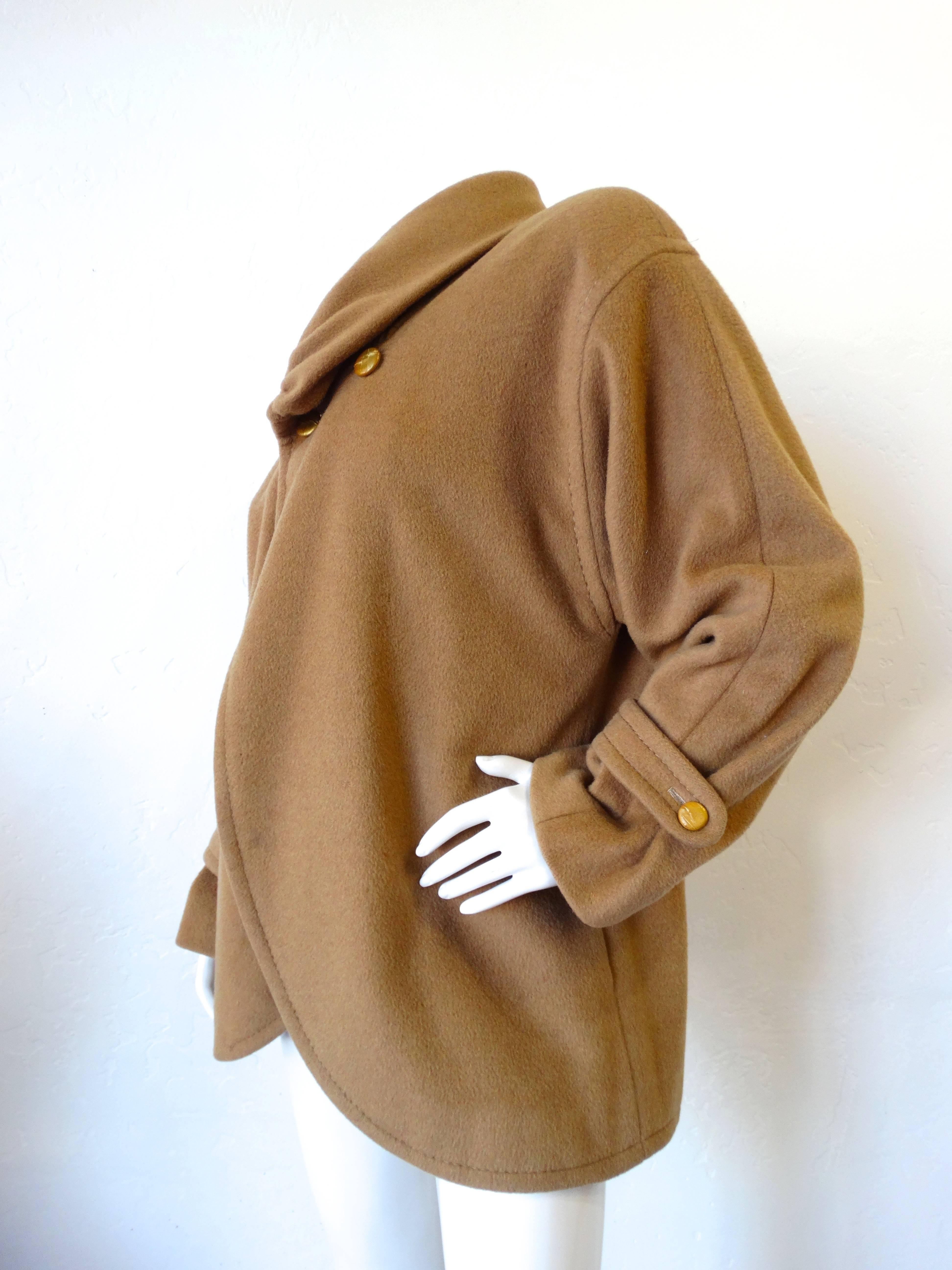 Brown 1980s James Galanos Avant-Garde Tan Wool Coat  For Sale