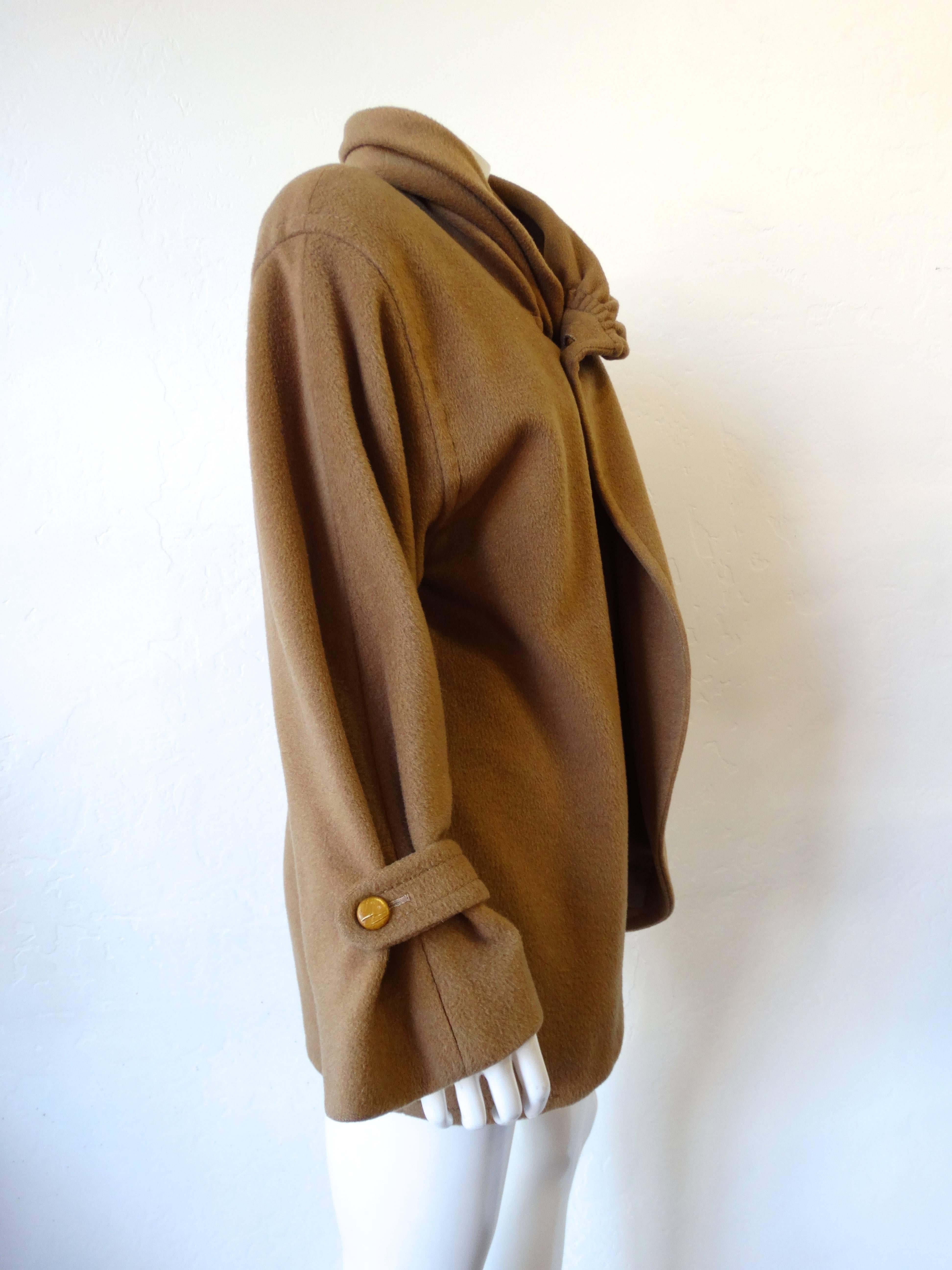 1980s James Galanos Avant-Garde Tan Wool Coat  In Excellent Condition For Sale In Scottsdale, AZ