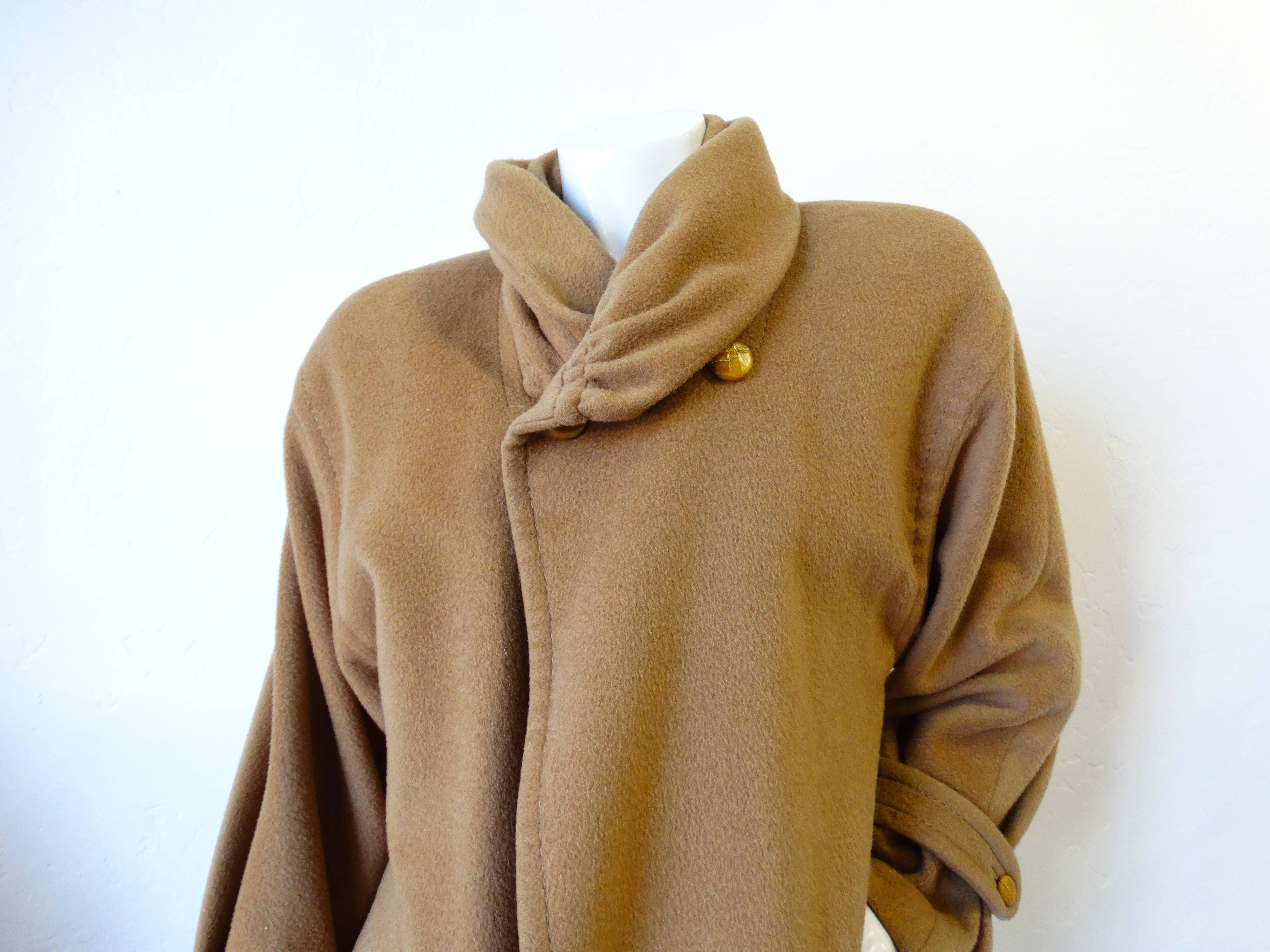 Women's 1980s James Galanos Avant-Garde Tan Wool Coat  For Sale