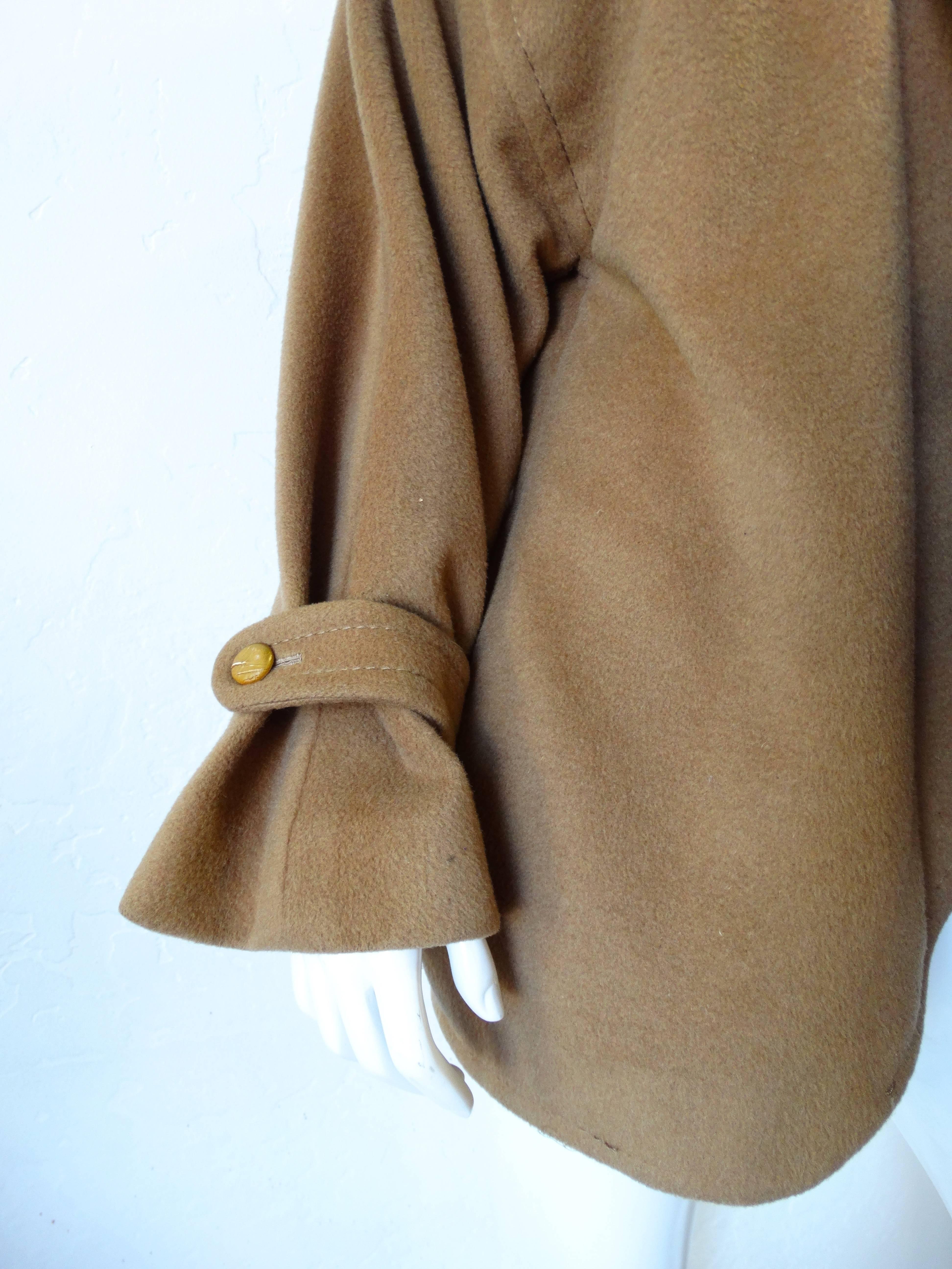 1980s James Galanos Avant-Garde Tan Wool Coat  For Sale 2