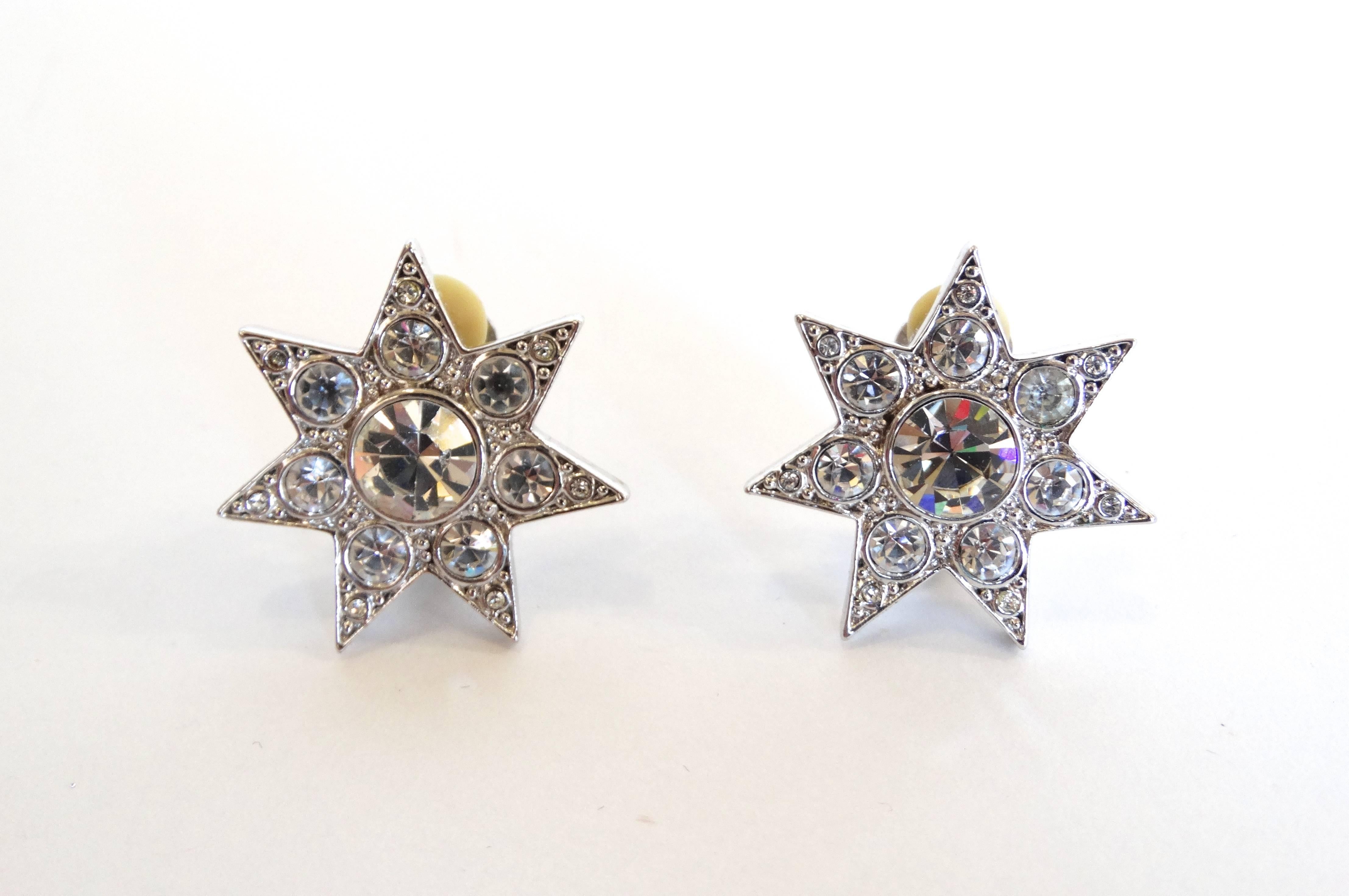 Unsigned Vintage Crystal Star Earrings 4
