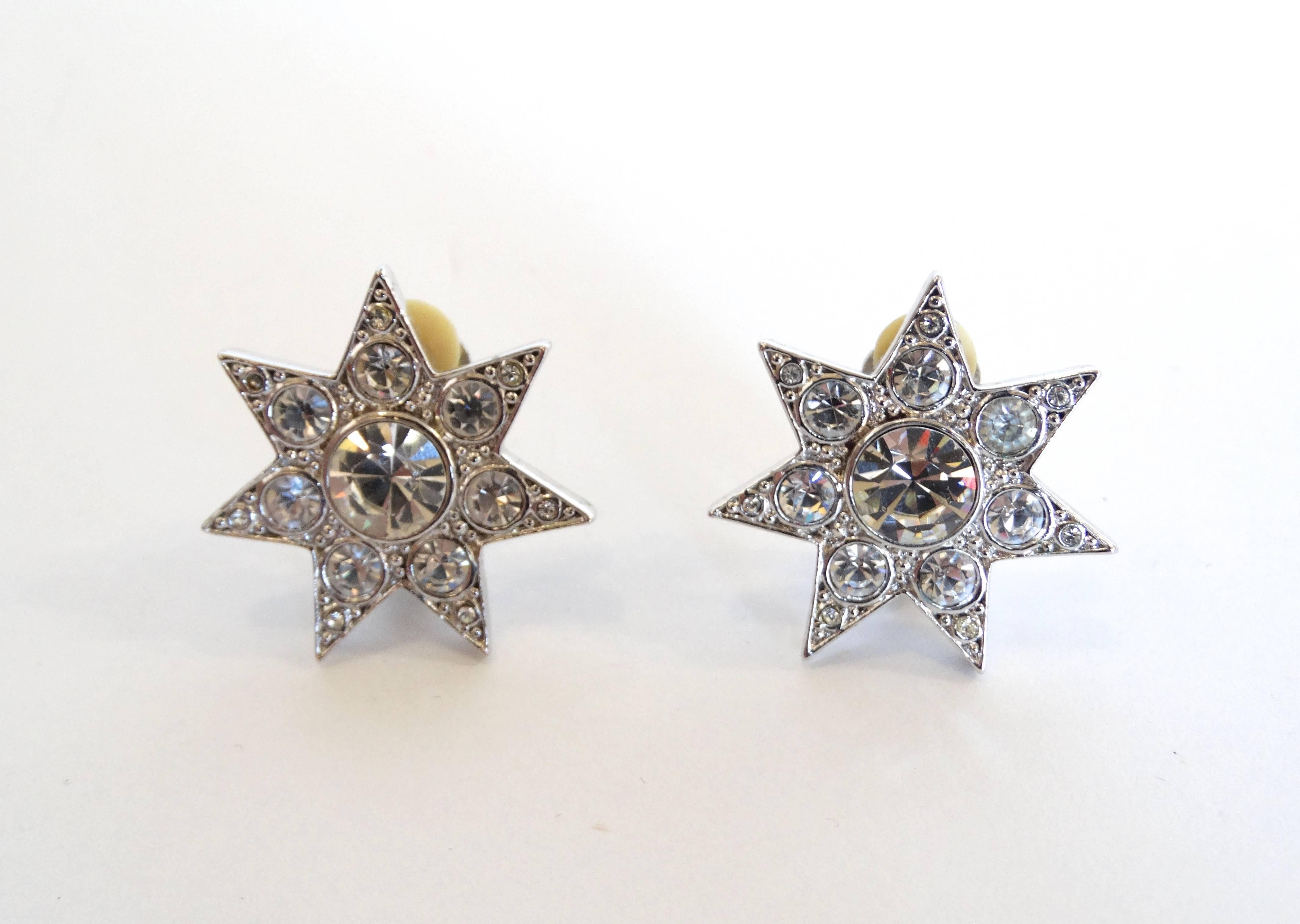 Unsigned Vintage Crystal Star Earrings 5