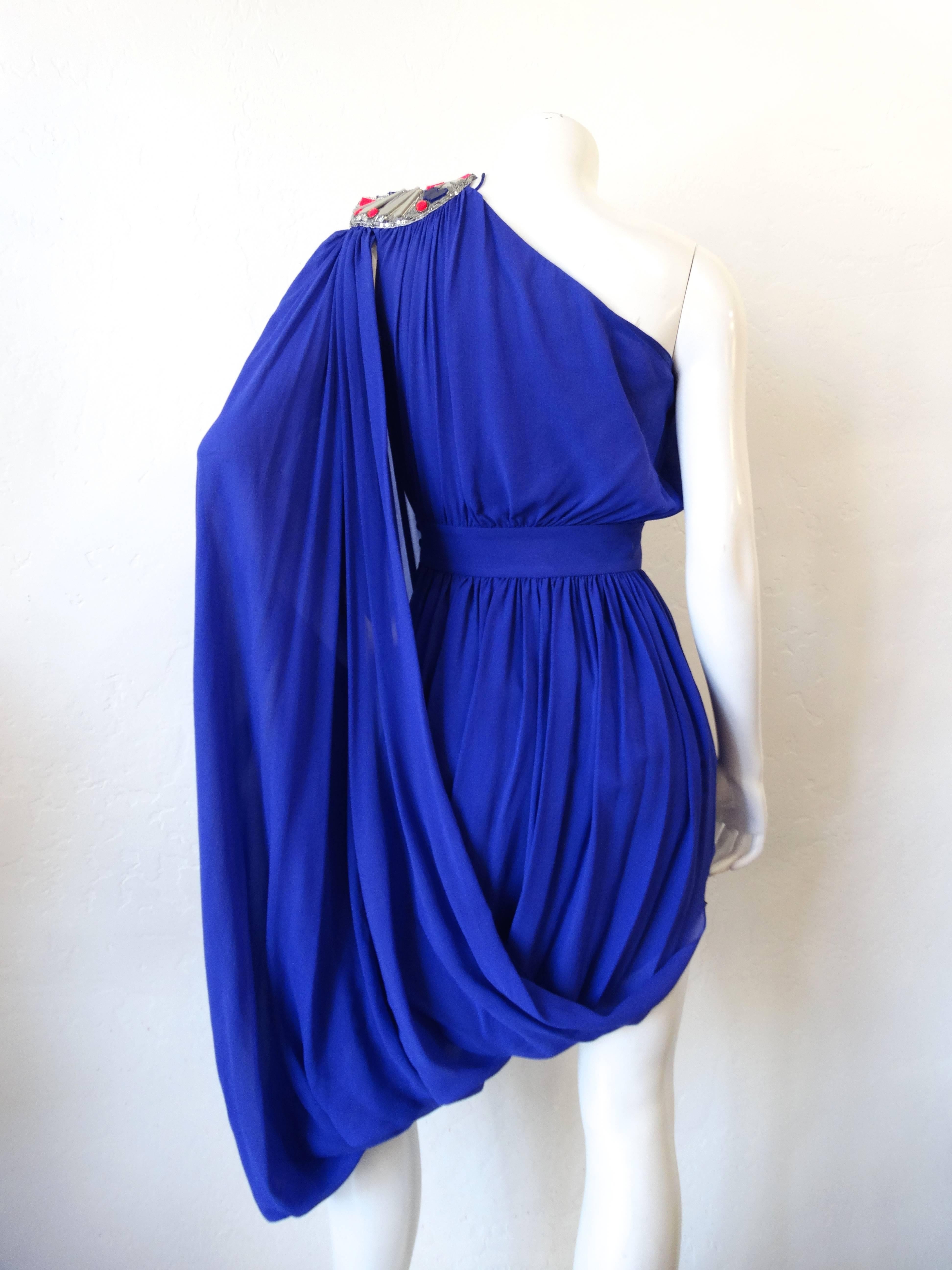 Temperley True Blue Grecian One Shoulder Dress 4