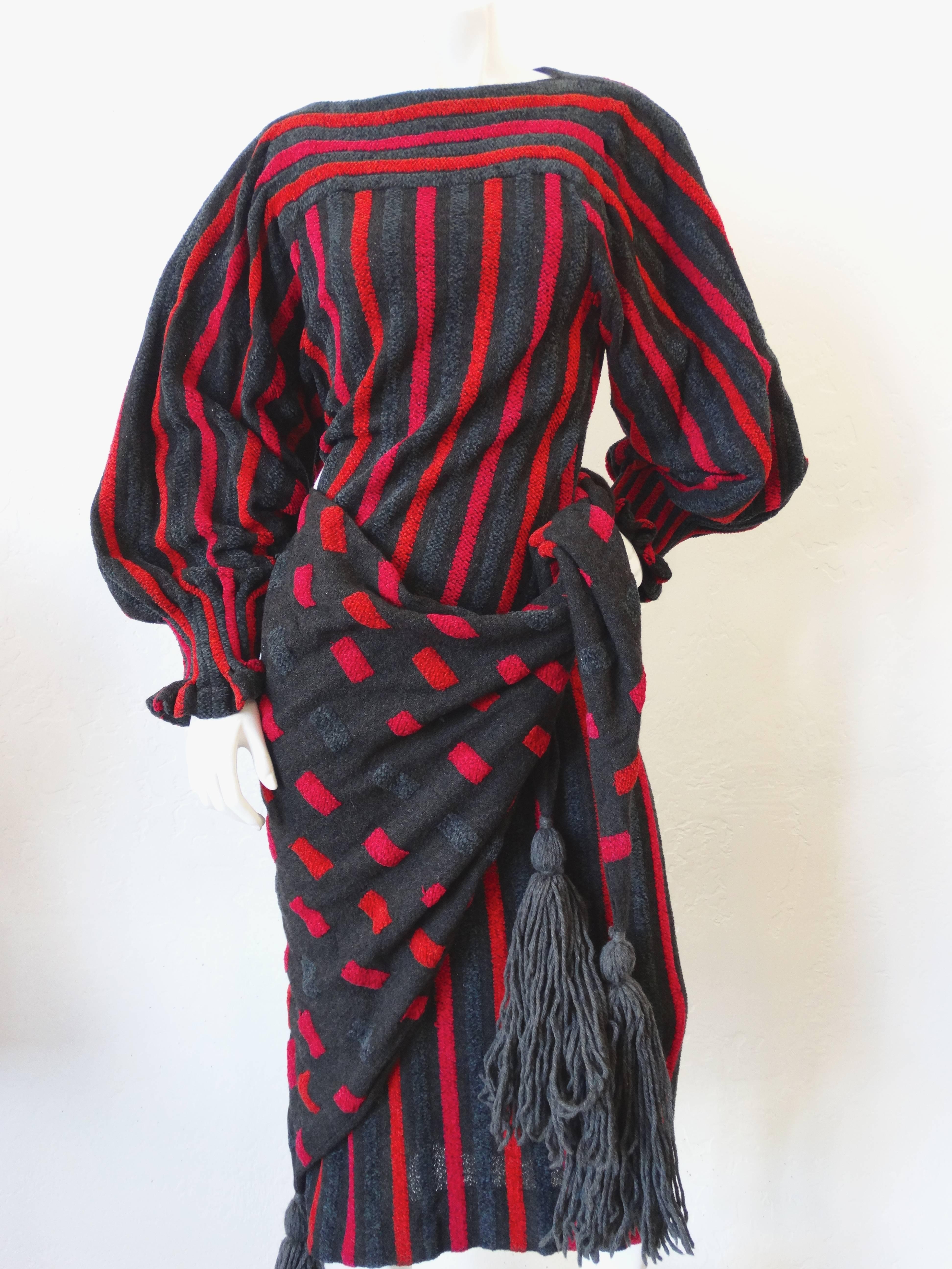 Black 1980s Akira Isogawa Striped Knit Dress