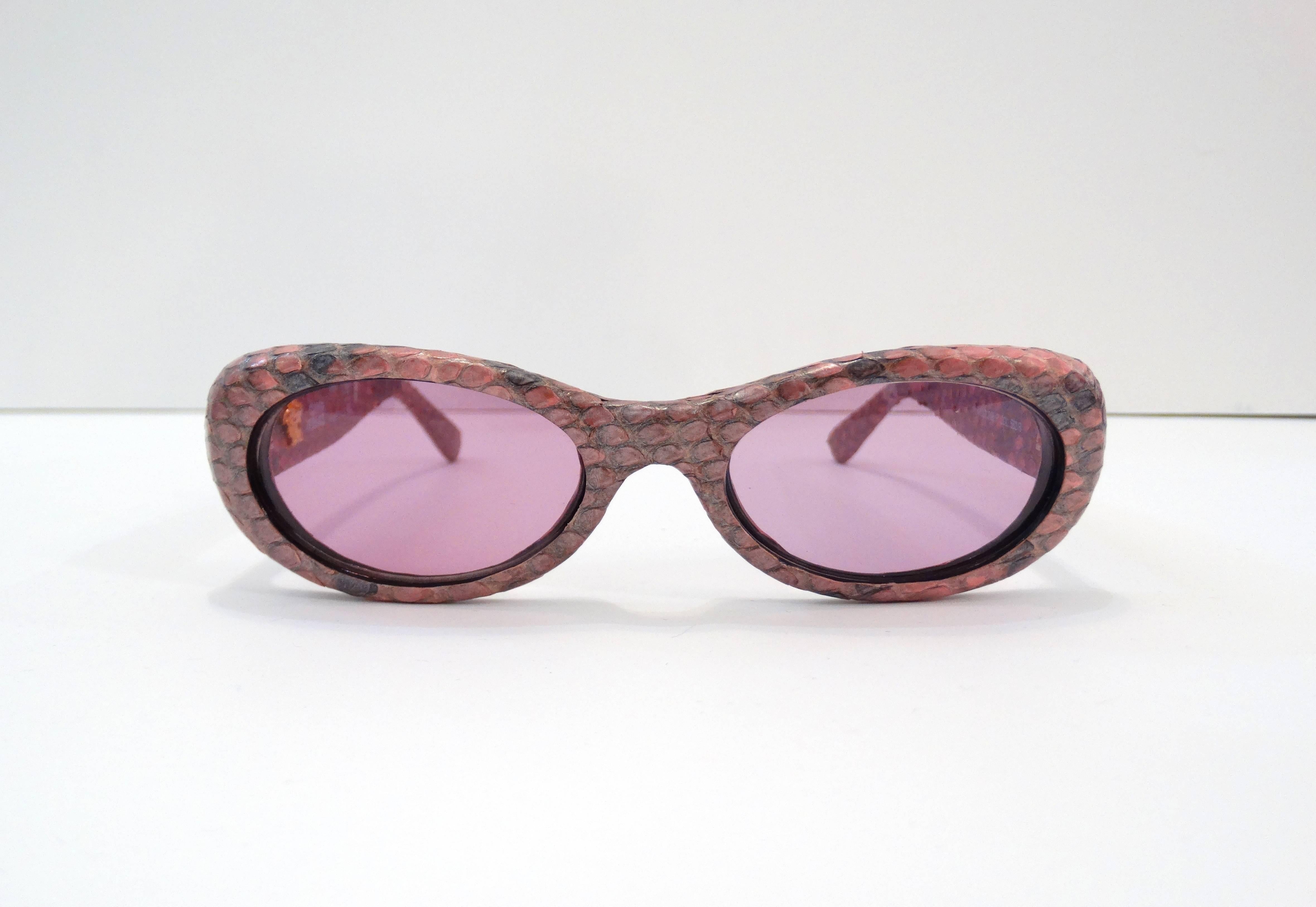 Brown 1990s Gianni Versace Pink Snakeskin Sunglasses