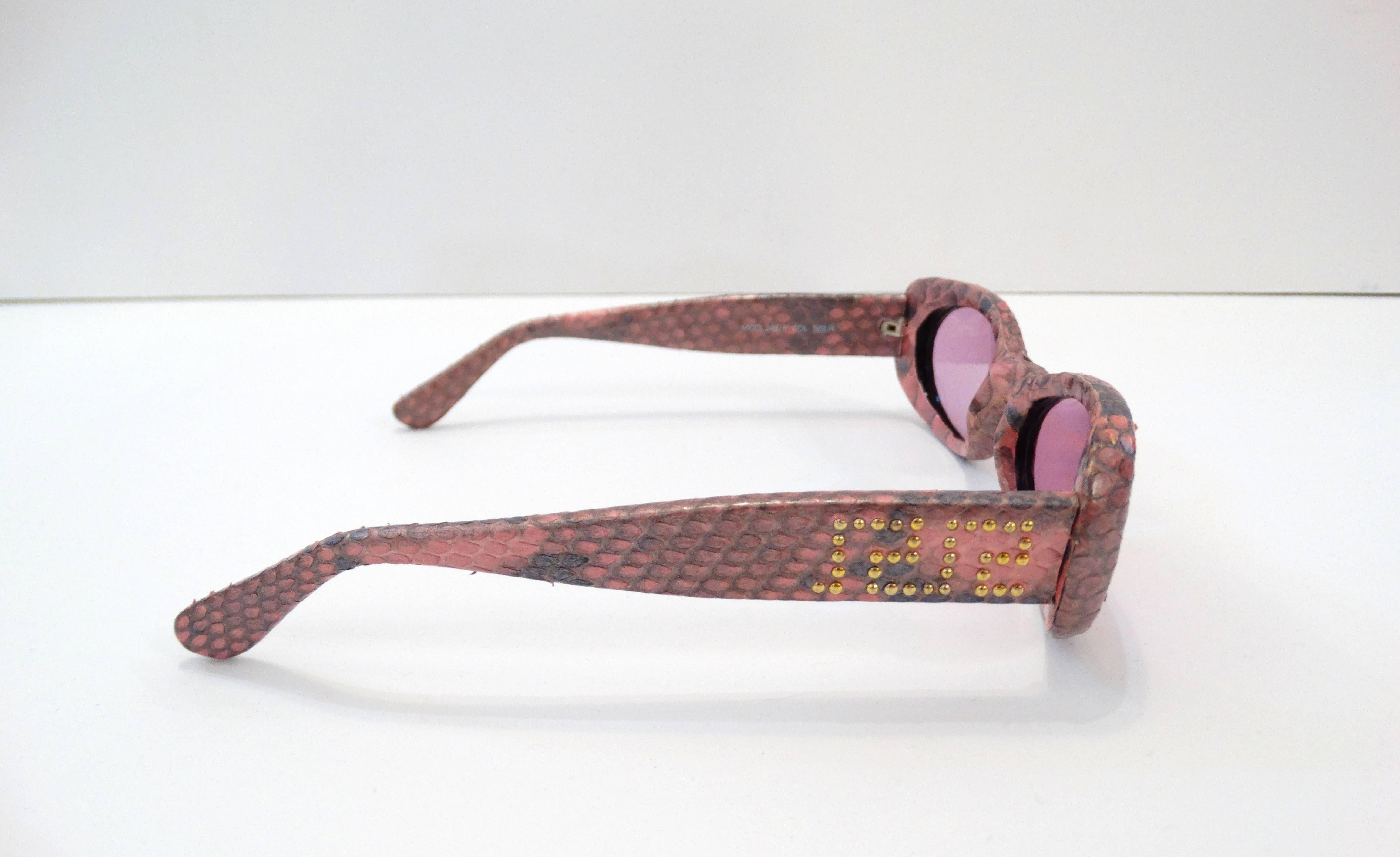 1990s Gianni Versace Pink Snakeskin Sunglasses In Excellent Condition In Scottsdale, AZ