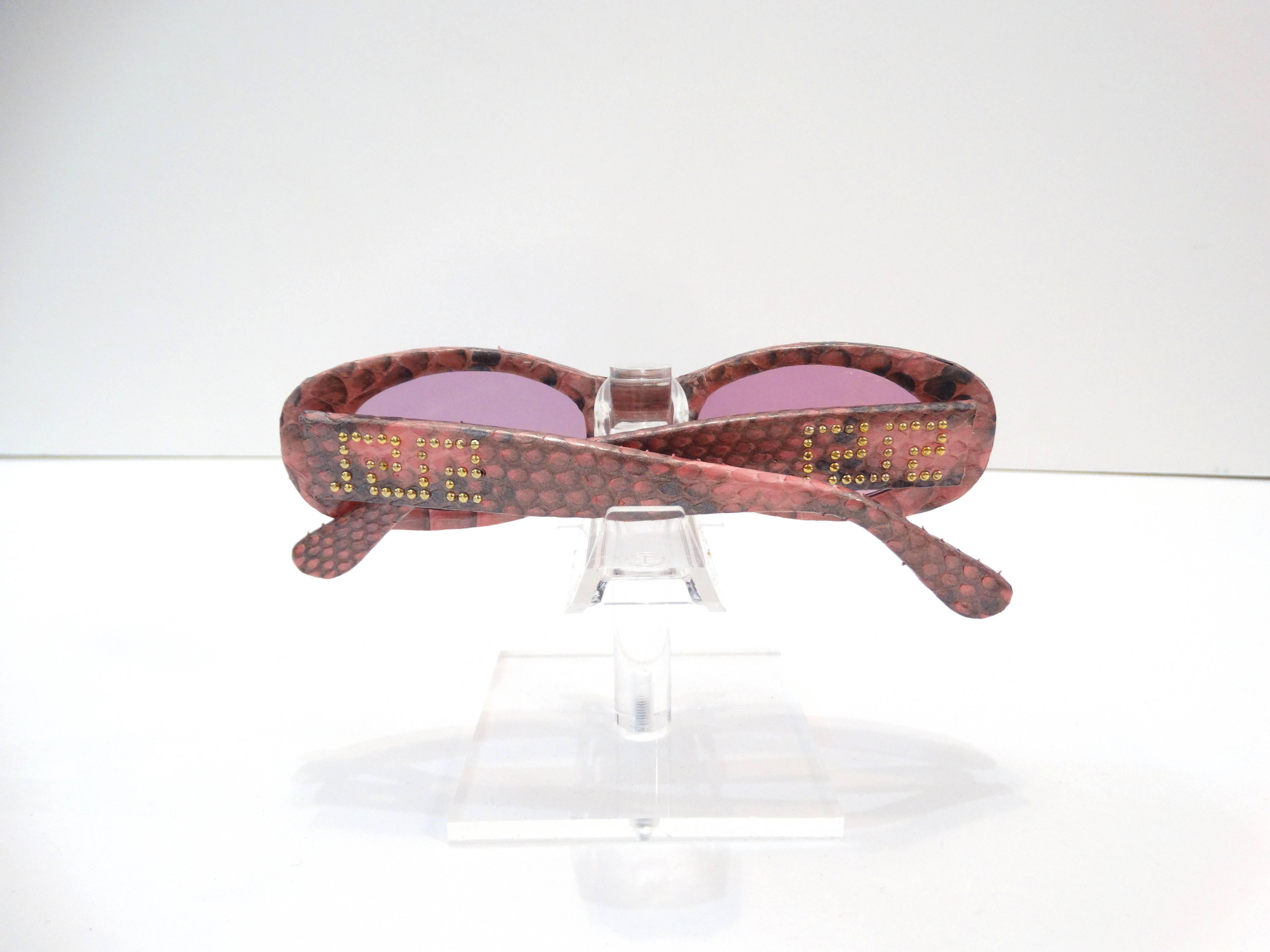 Women's 1990s Gianni Versace Pink Snakeskin Sunglasses