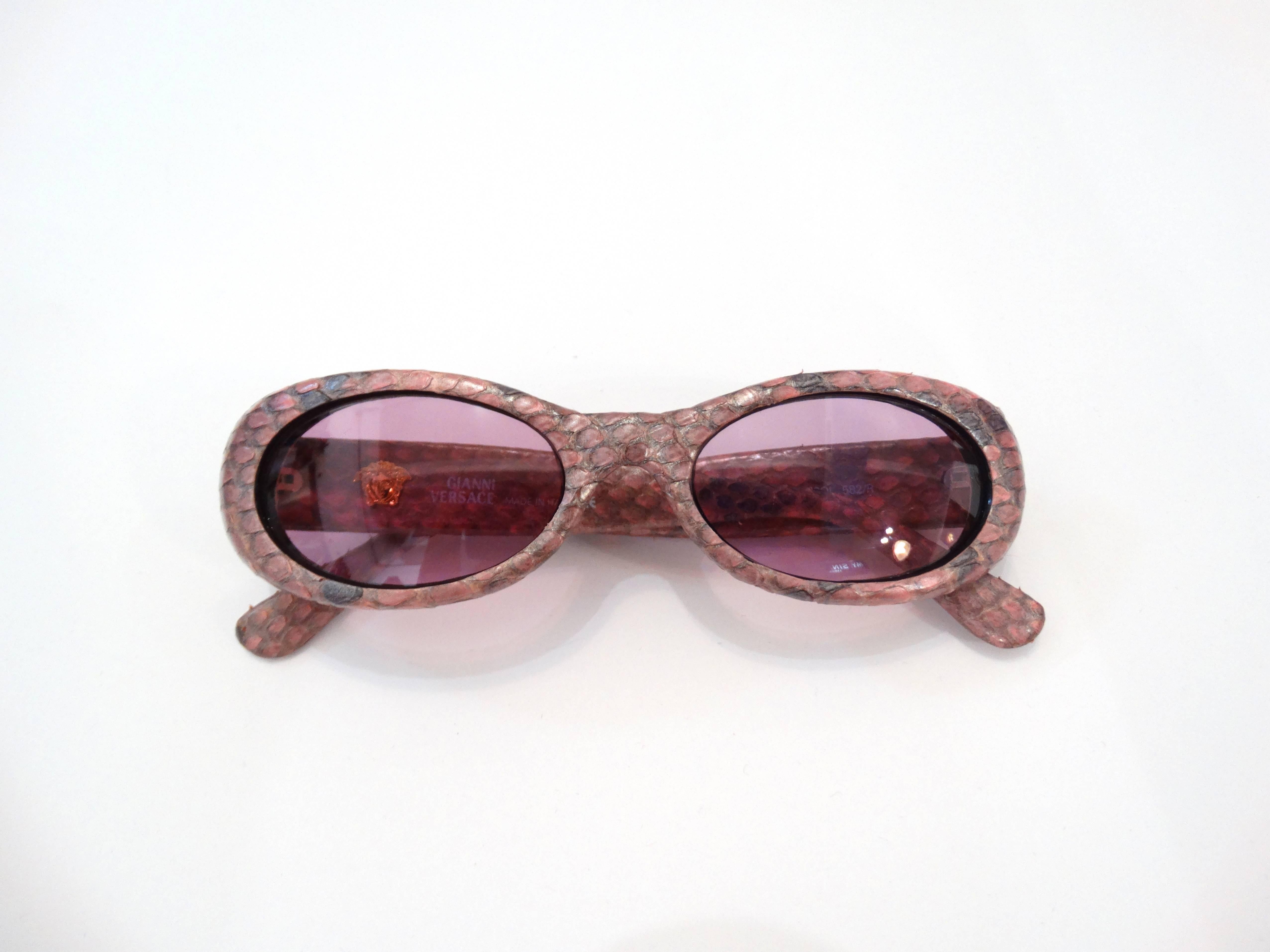 1990s Gianni Versace Pink Snakeskin Sunglasses 1