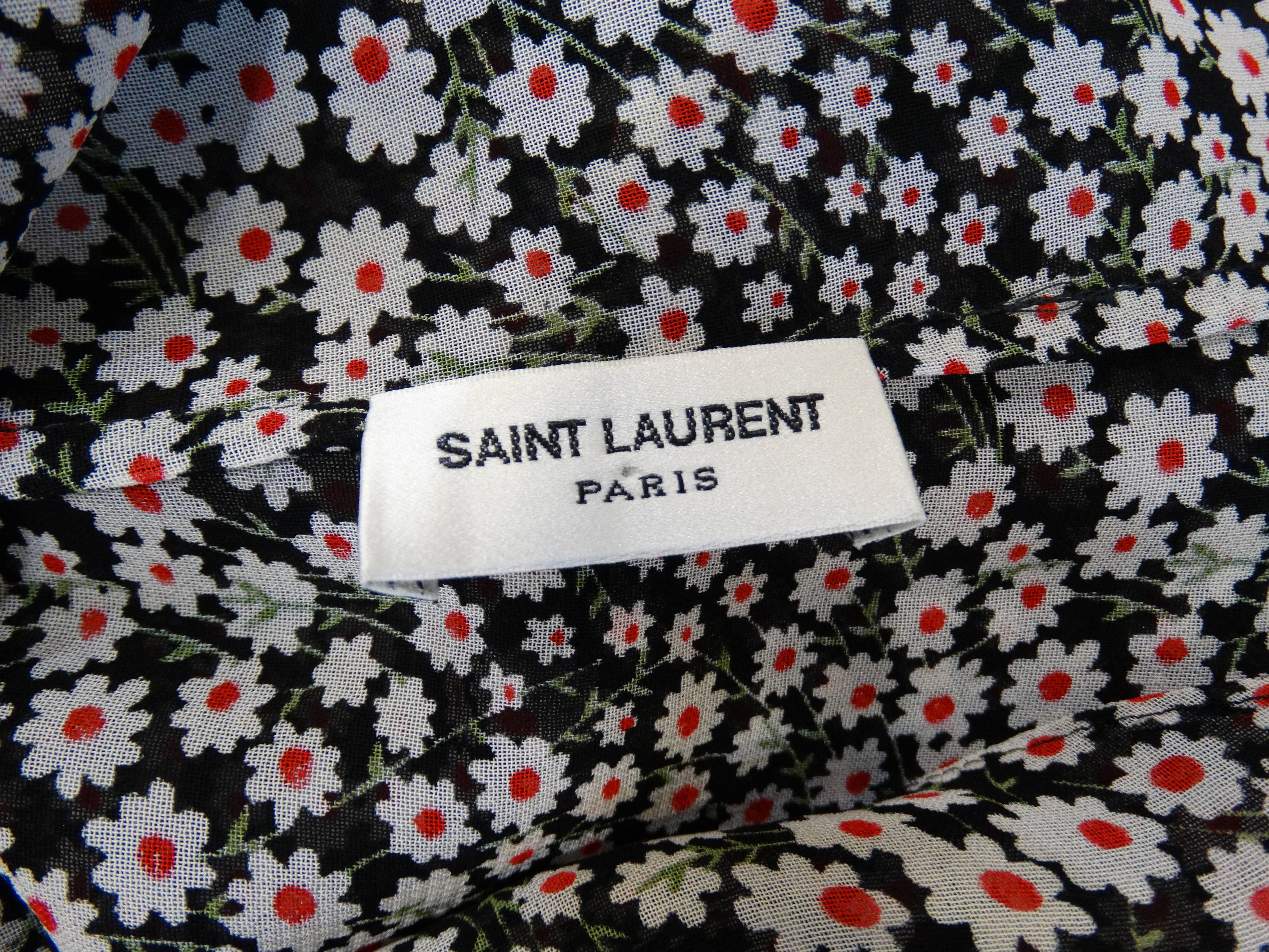 Saint Laurent Sheer Daisy Floral Print Top In Excellent Condition In Scottsdale, AZ