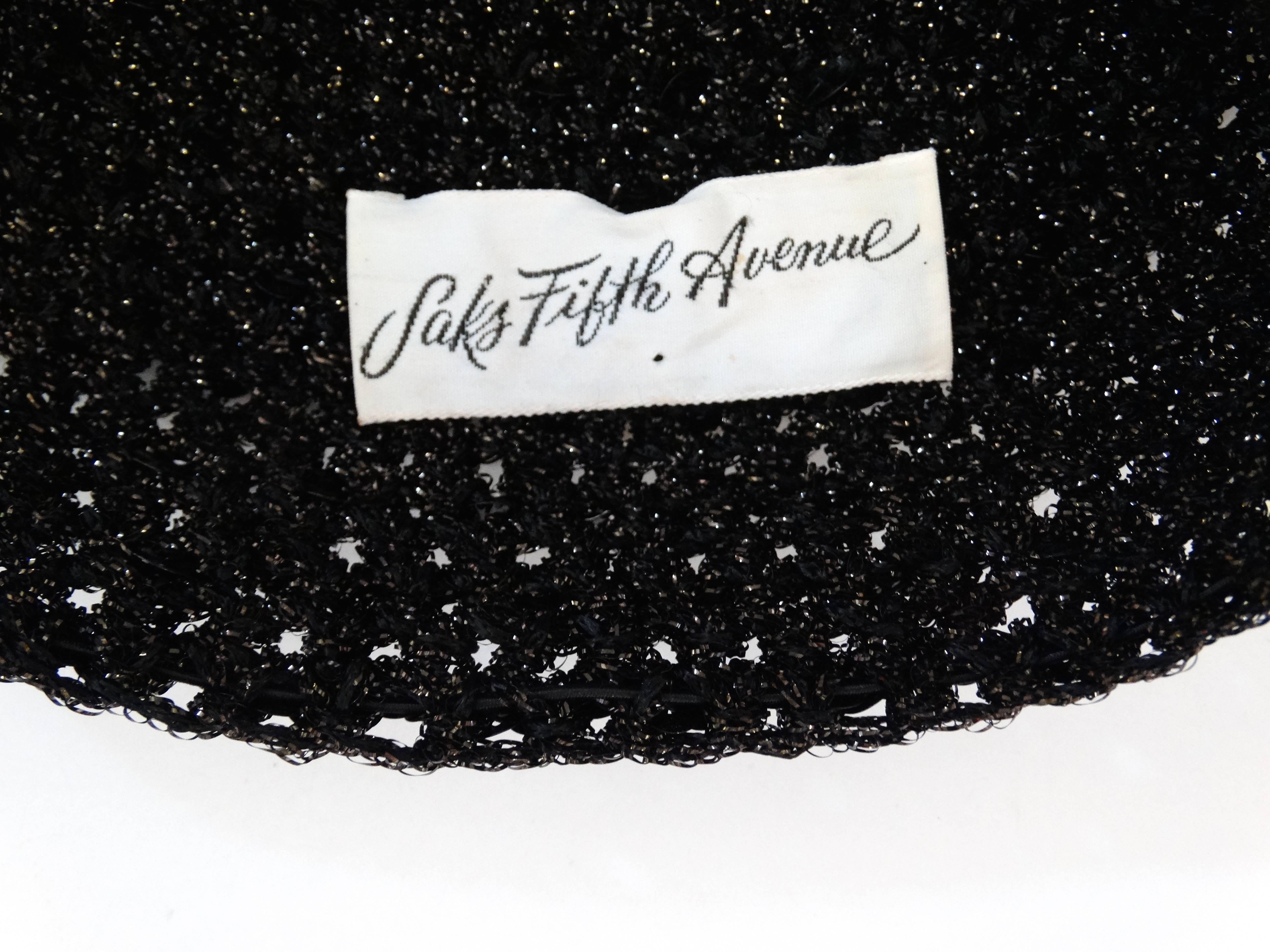 1970s Saks Fifth Avenue Black Sequin Flower Skullcap For Sale 4