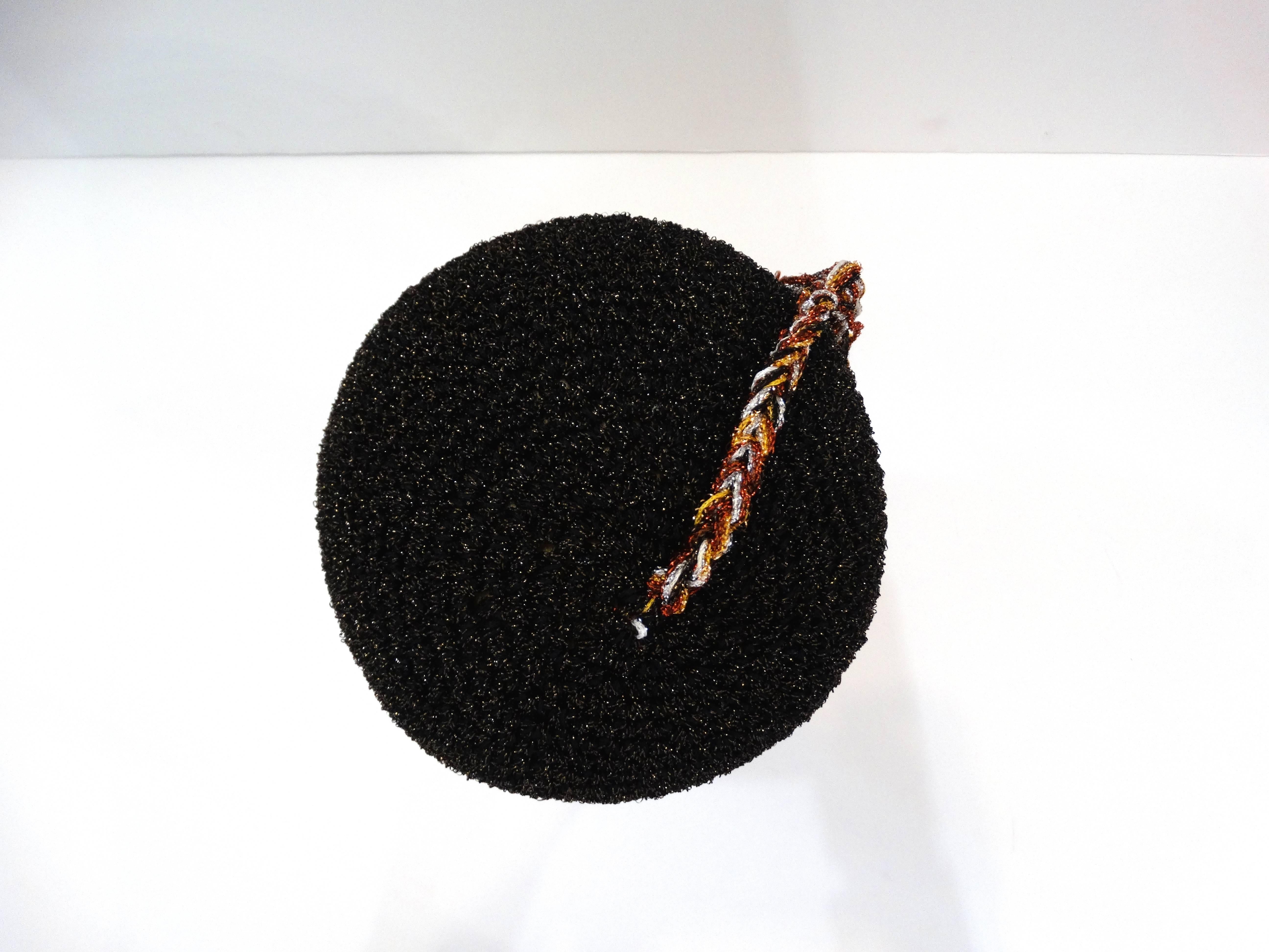 Black 1970’s Saks Fifth Avenue Knit Tassel Skullcap 