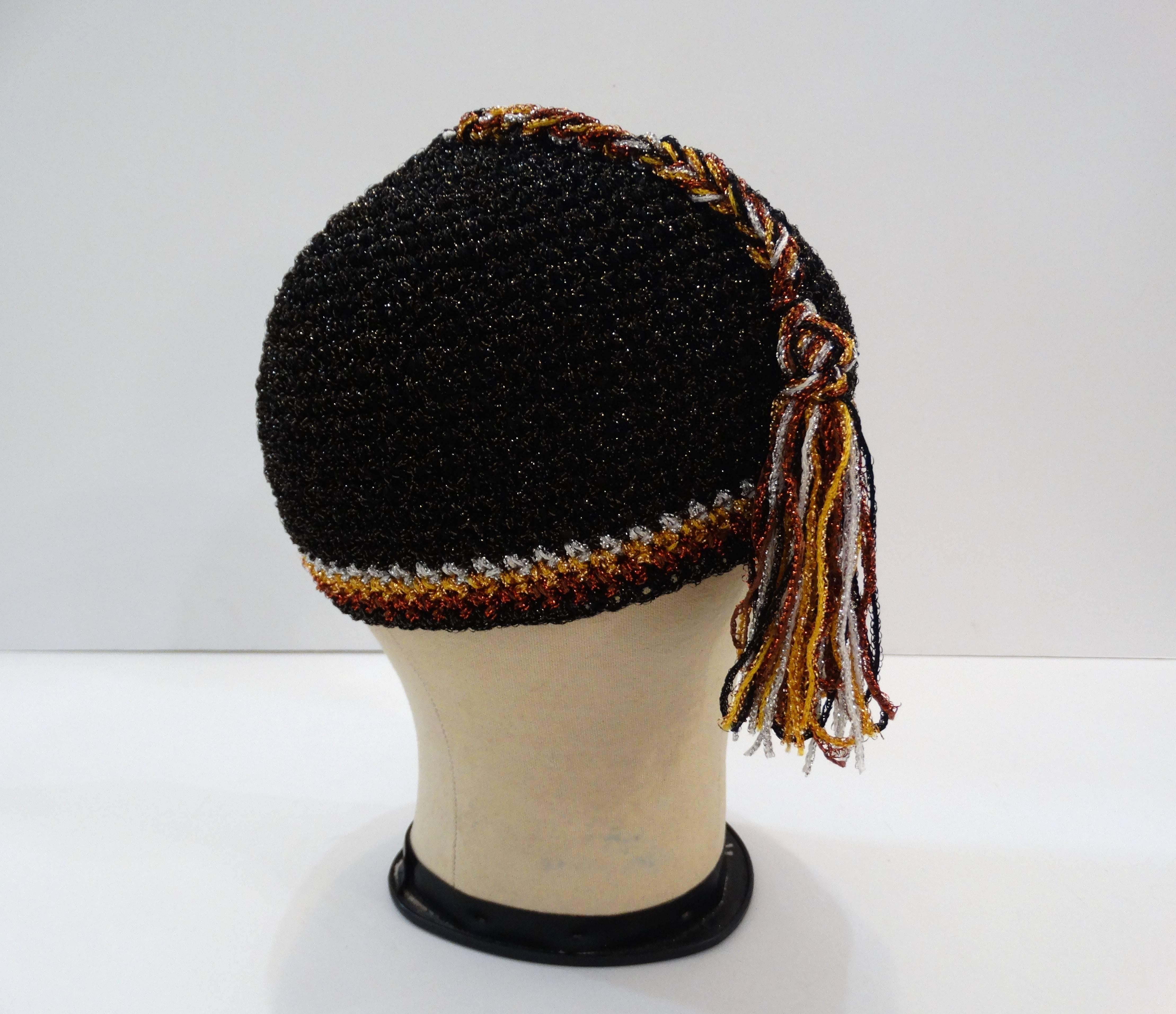 1970’s Saks Fifth Avenue Knit Tassel Skullcap  In Excellent Condition In Scottsdale, AZ