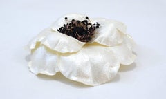 Chanel Camellia Iridescent Cream and Black Brooch