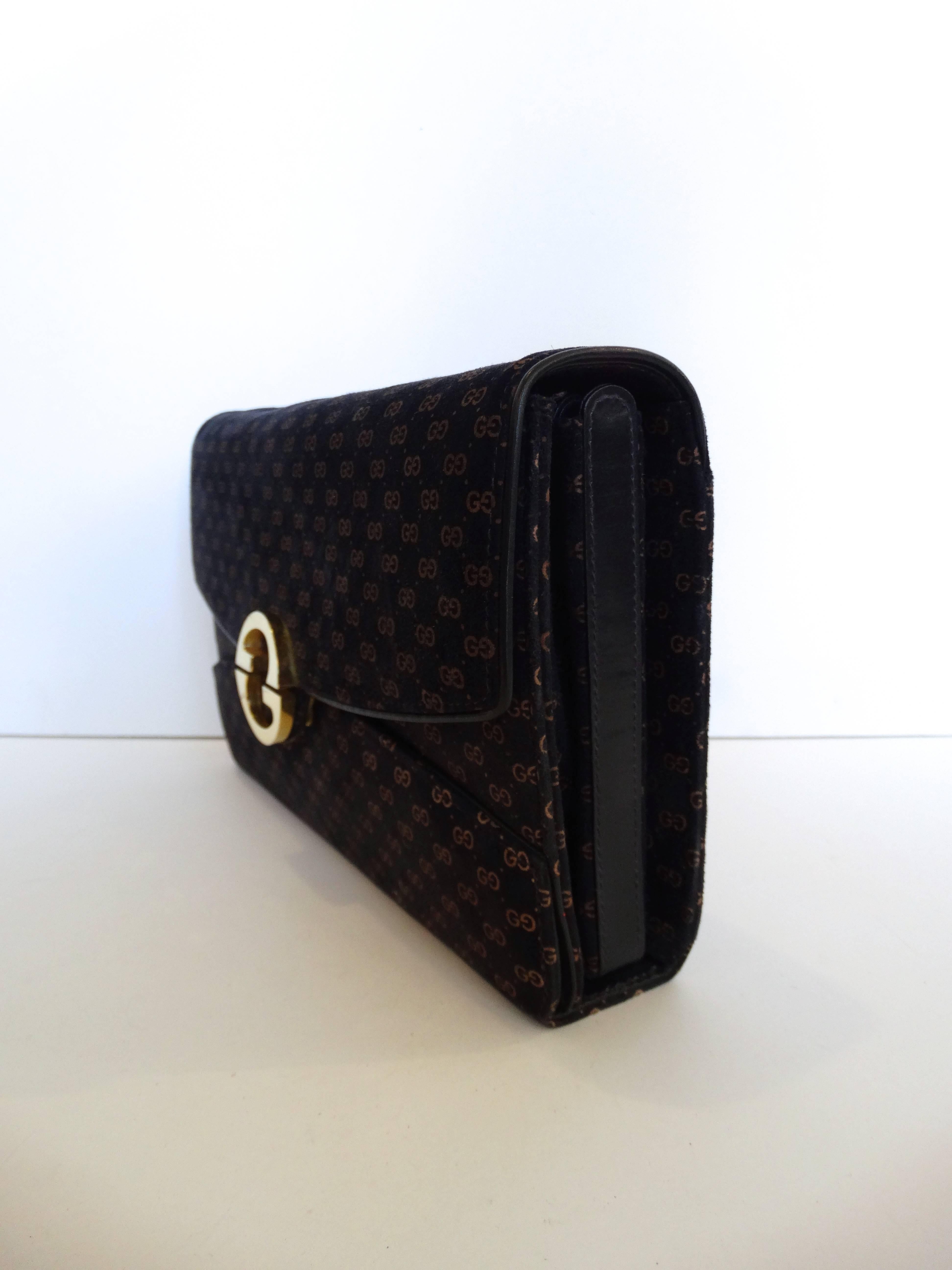 Rare 1970s Gucci Velveteen Monogram Bag In Excellent Condition In Scottsdale, AZ