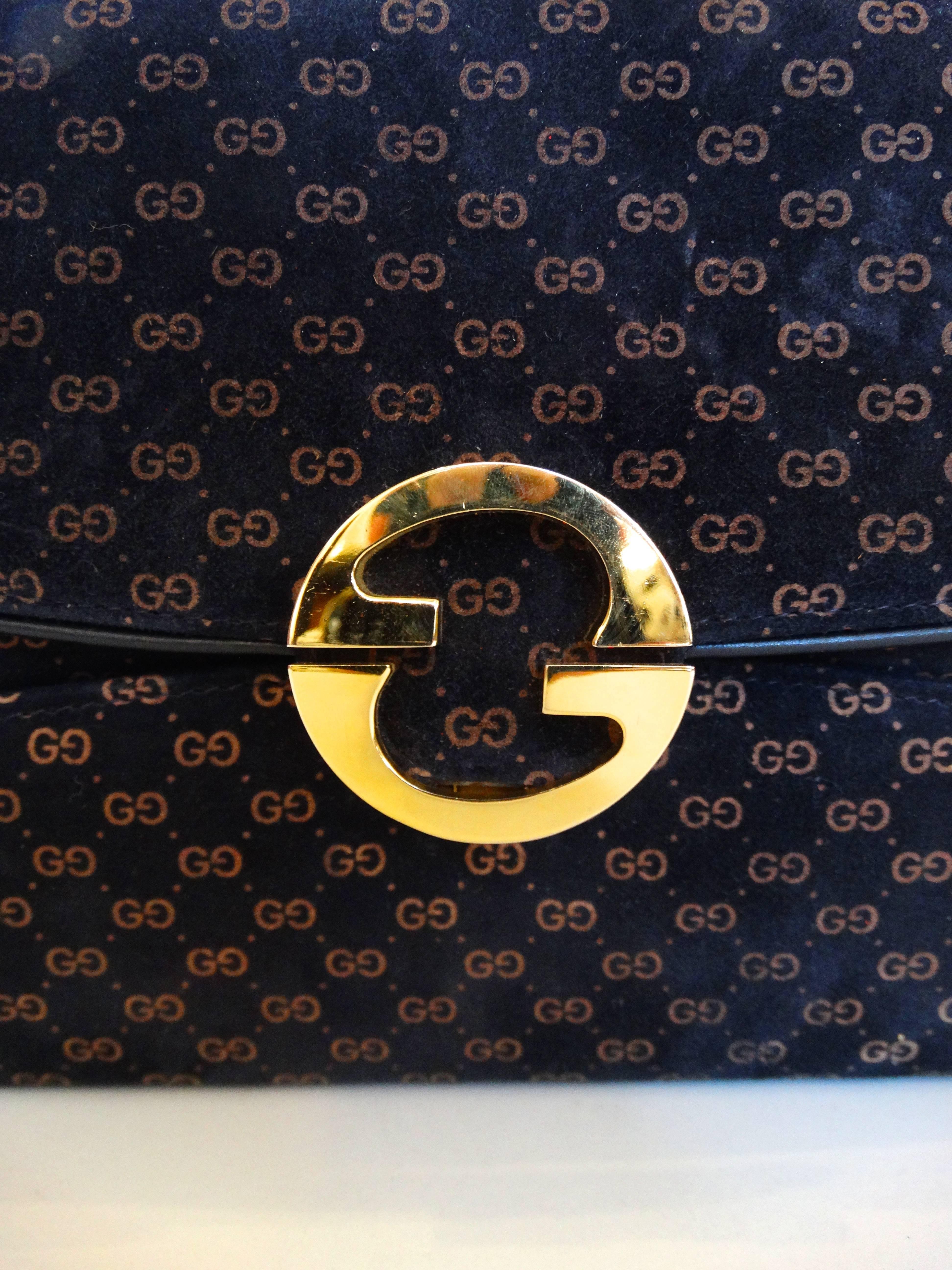 Rare 1970s Gucci Velveteen Monogram Bag 5