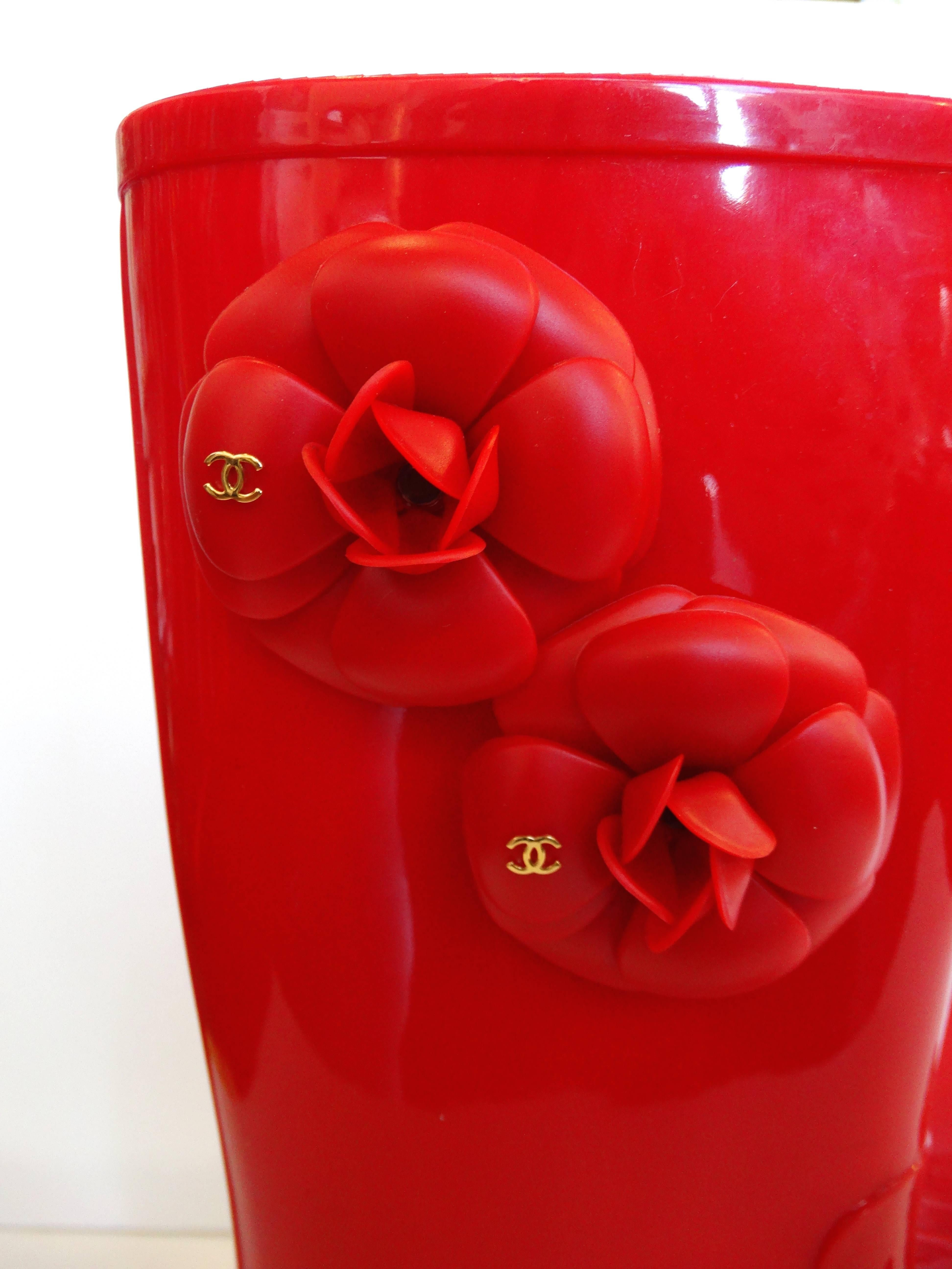 Chanel Red Camellia Flower Wellies  3