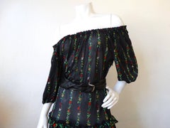 1970s Gottex Floral Off the Shoulder Maxi