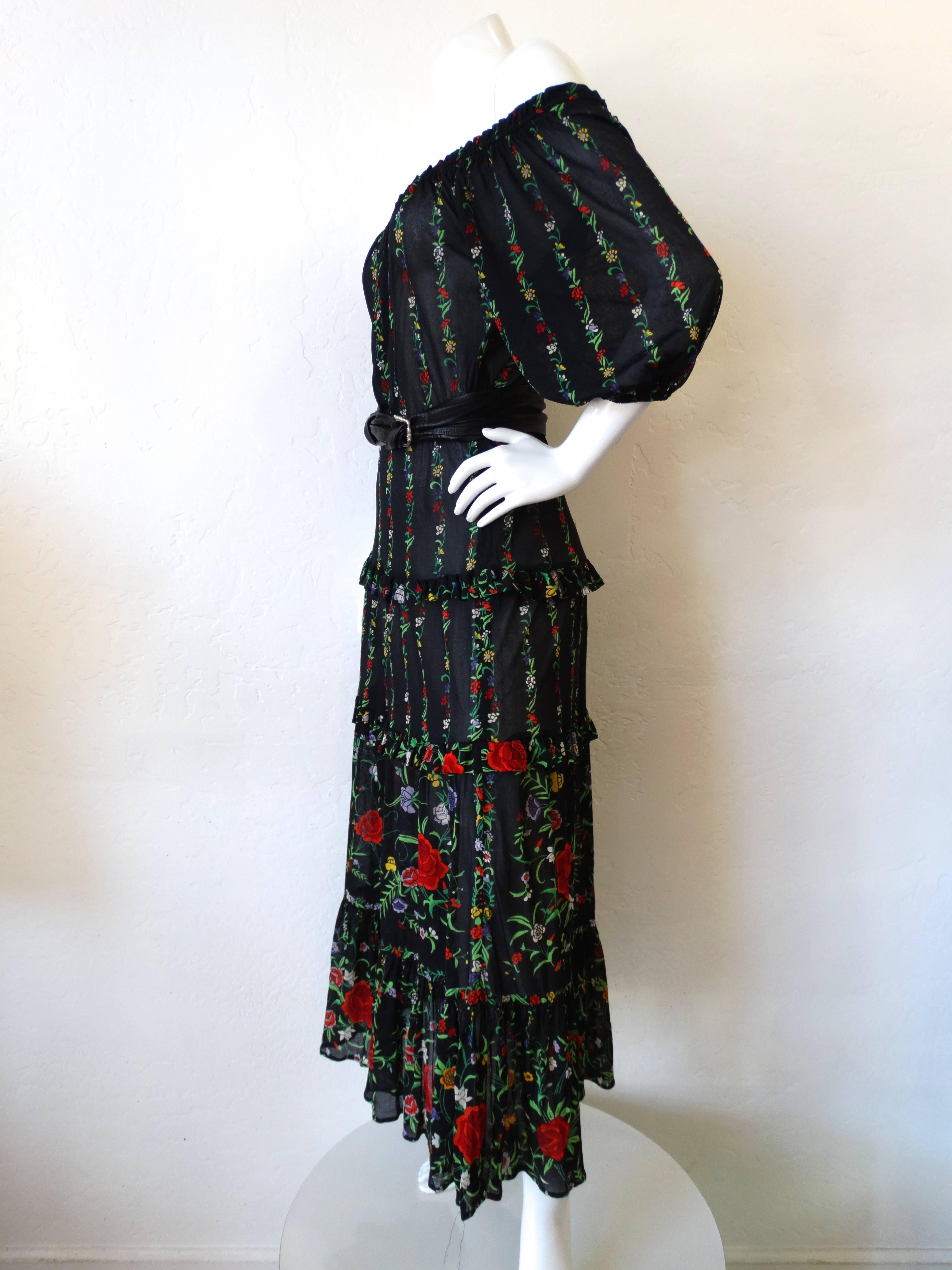 1970s Gottex Floral Off the Shoulder Maxi In Excellent Condition In Scottsdale, AZ