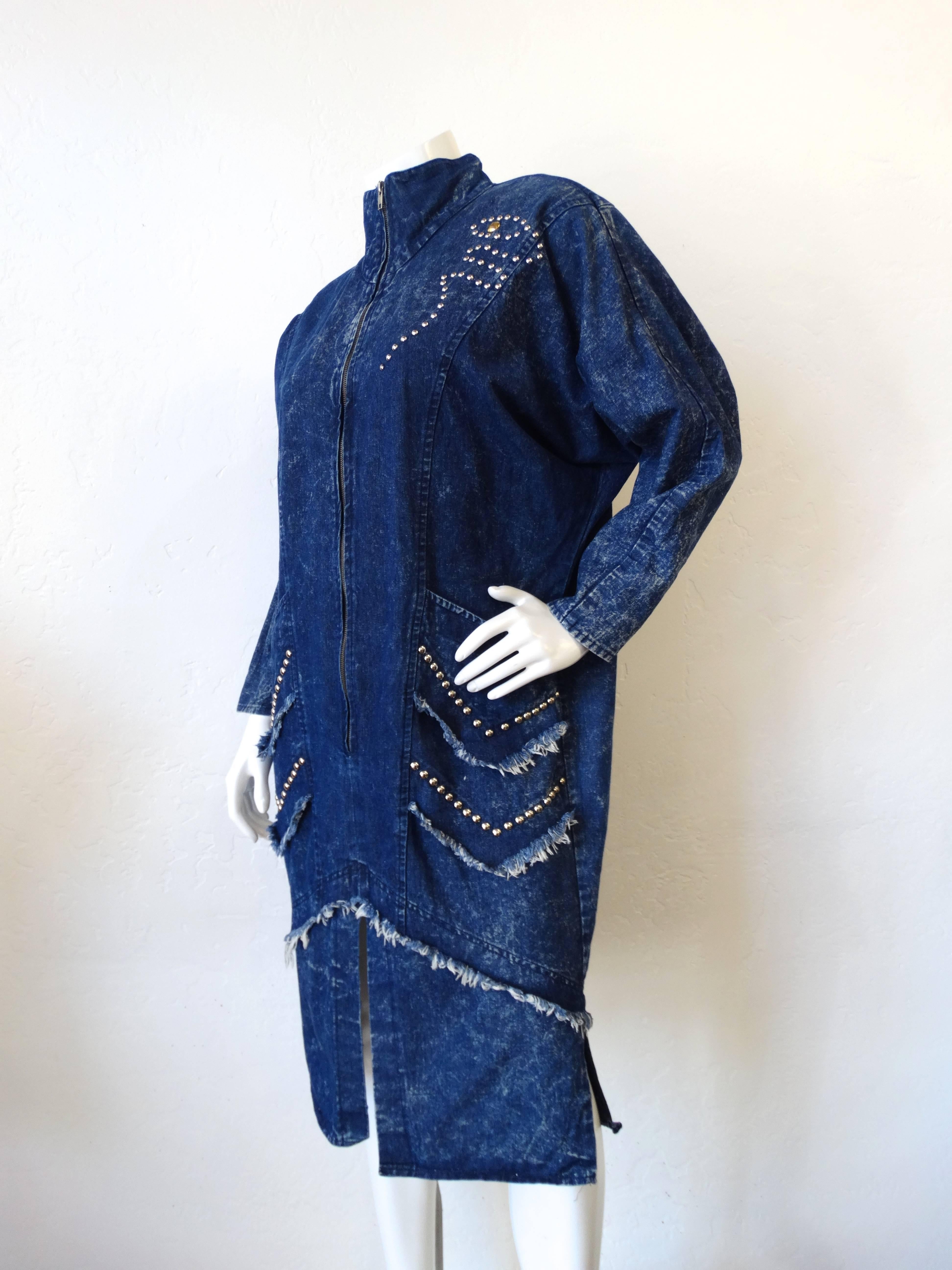 1980s Denim Zip-Up Coat Dress In Excellent Condition In Scottsdale, AZ