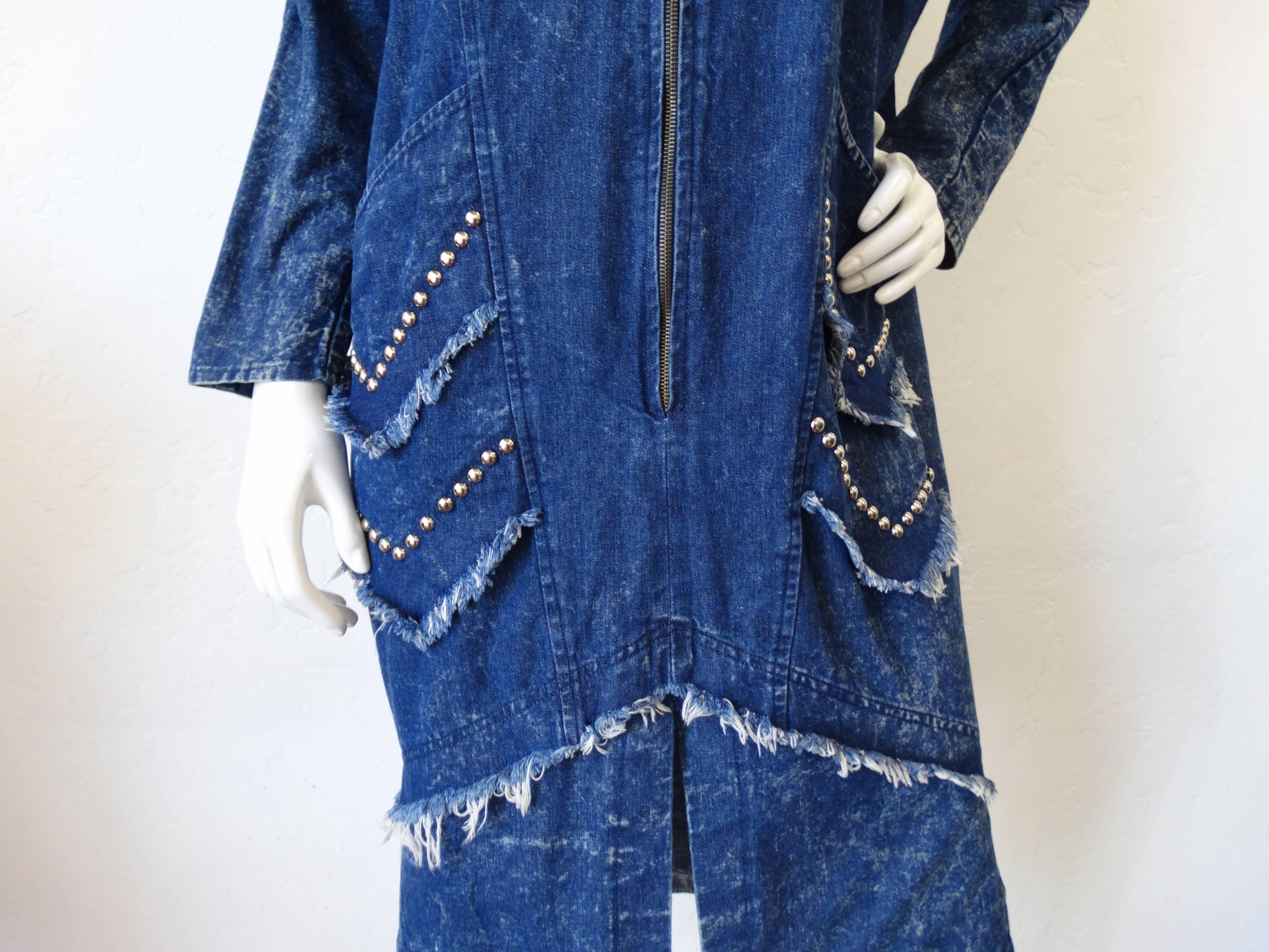 Women's 1980s Denim Zip-Up Coat Dress