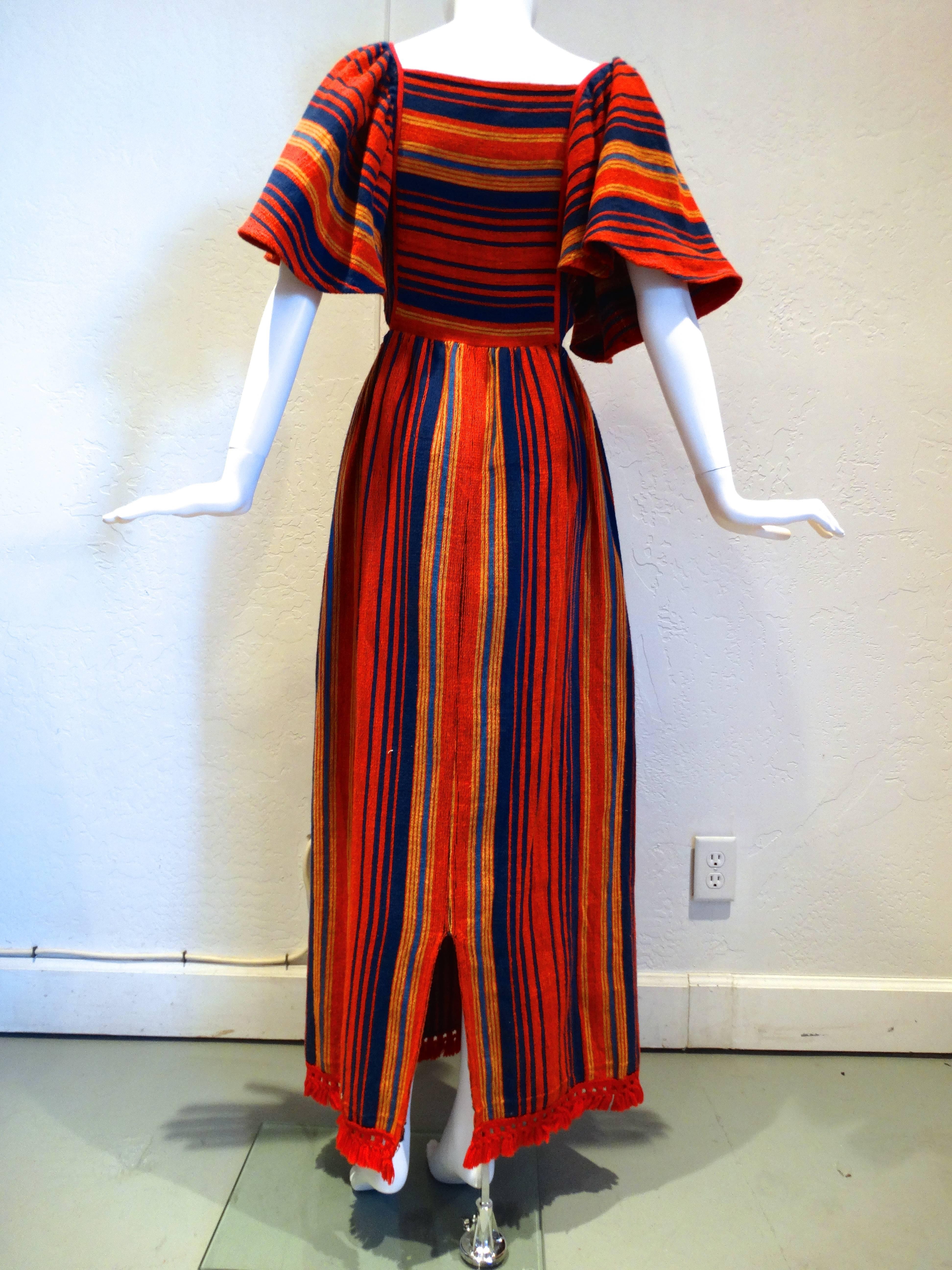 1970s Rikma Bohemian Crochet W/Fringe Maxi Dress 2