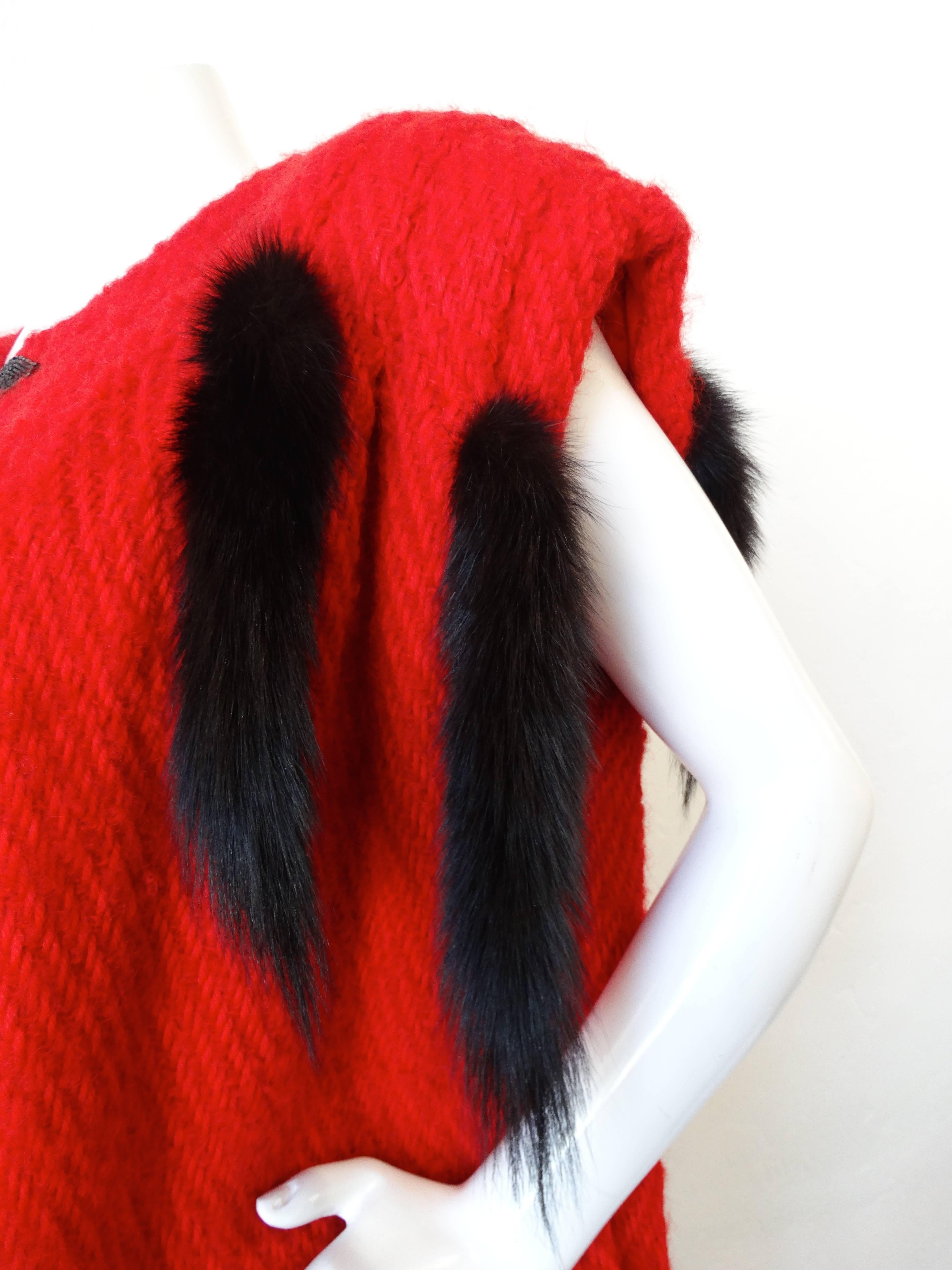 1980s Silver Lining Red Knit Mink Tail Vest In Excellent Condition For Sale In Scottsdale, AZ