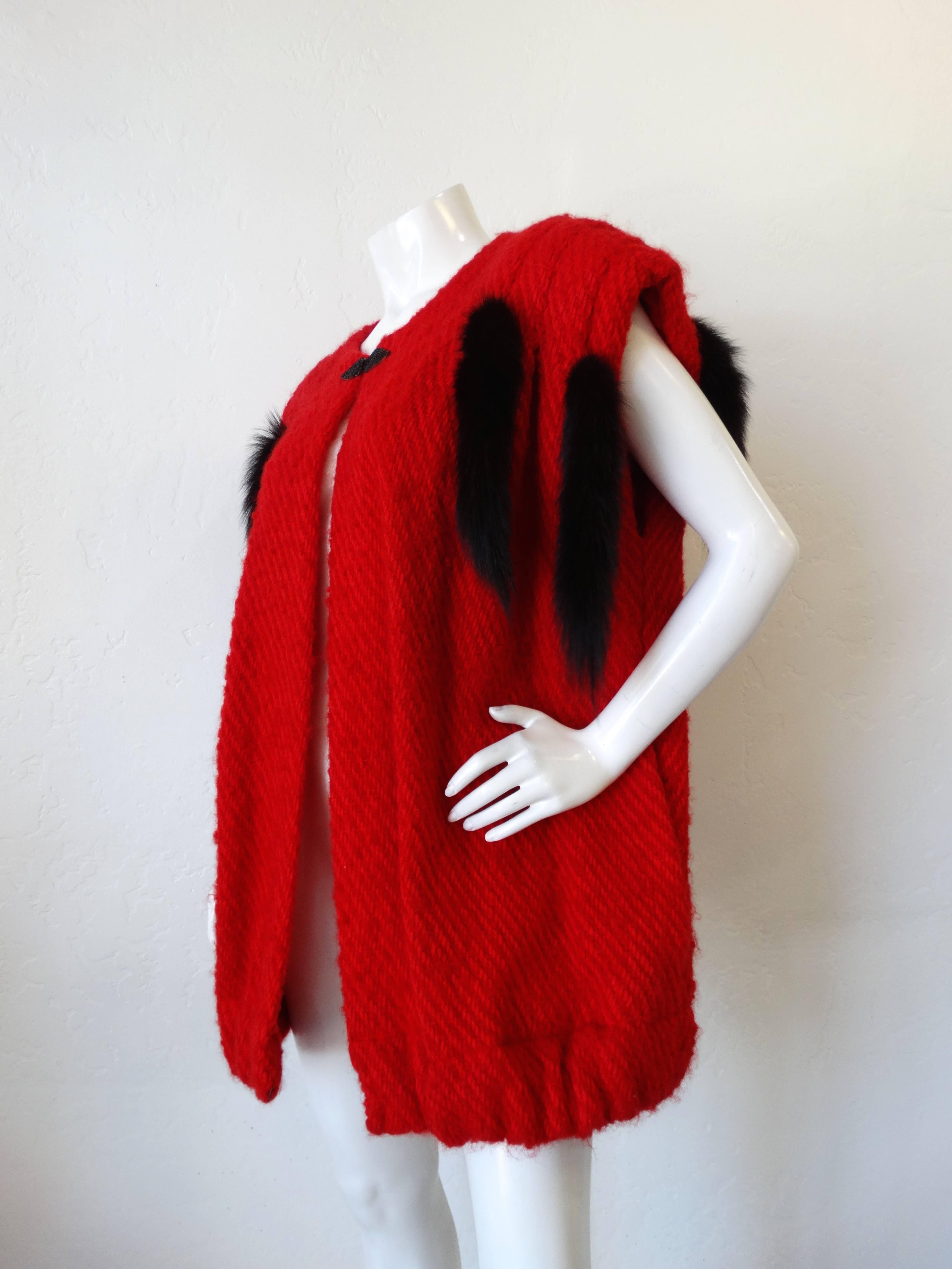 1980s Silver Lining Red Knit Mink Tail Vest For Sale 2