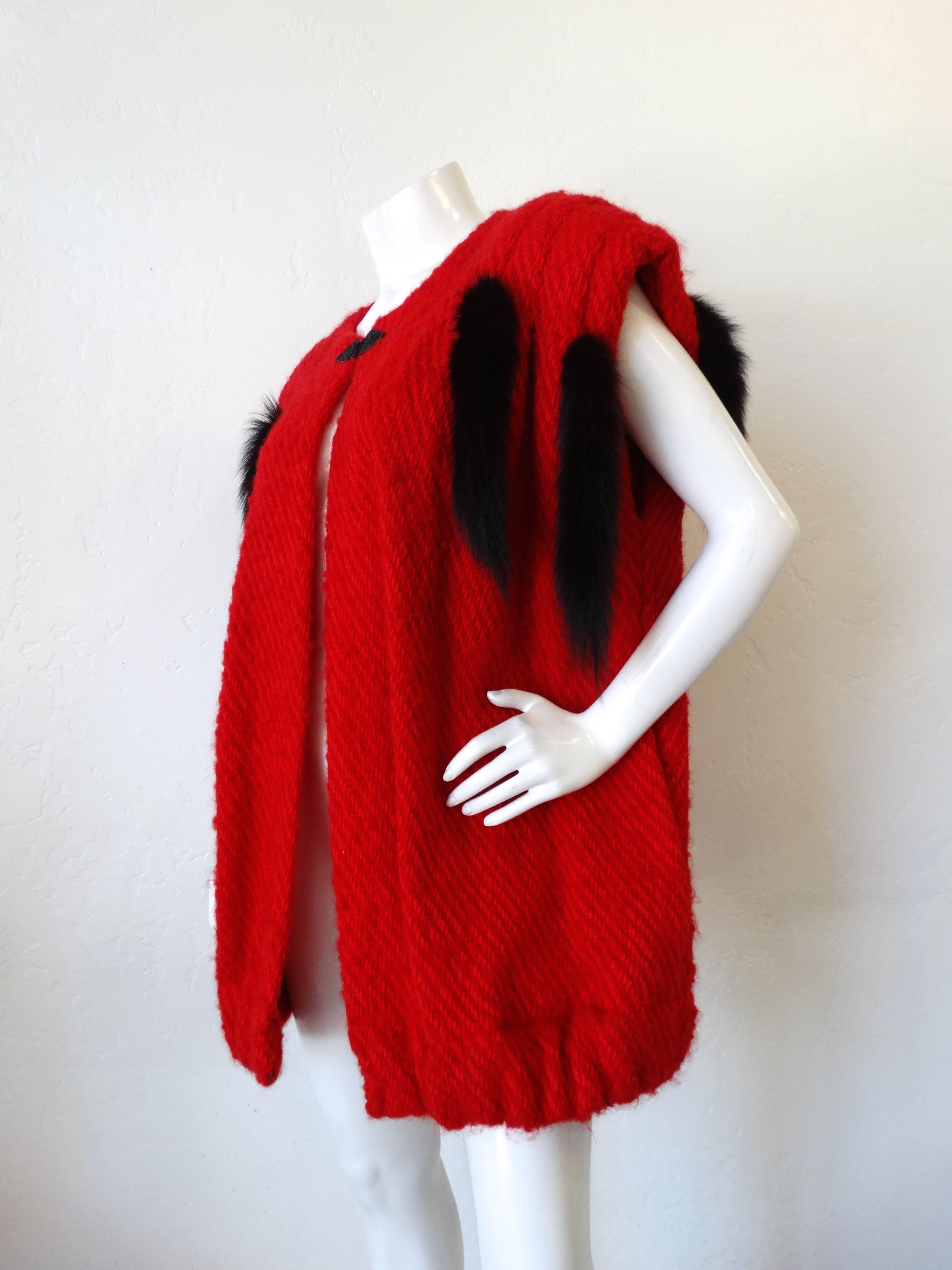 1980s Silver Lining Red Knit Mink Tail Vest For Sale 3