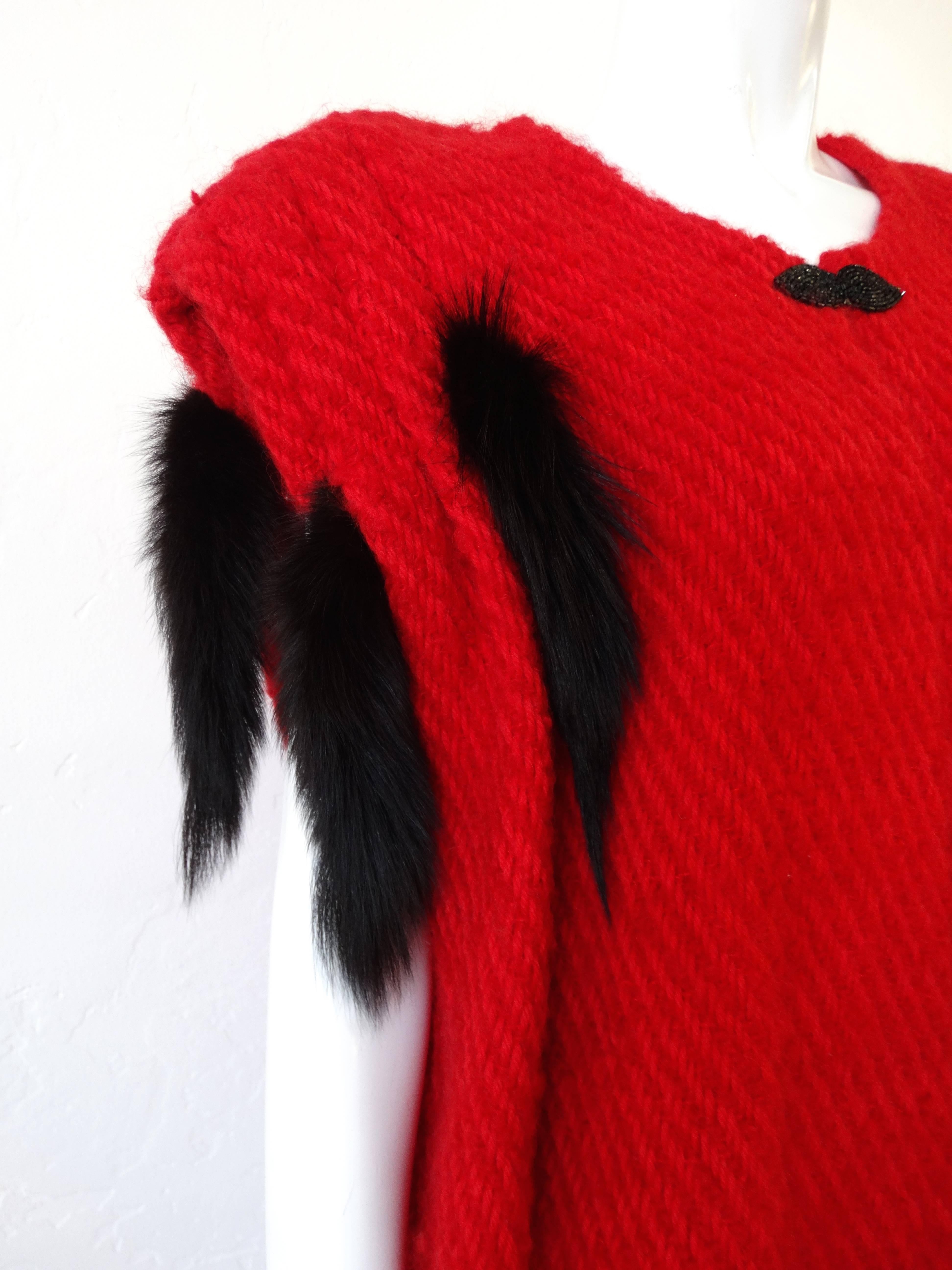 1980s Silver Lining Red Knit Mink Tail Vest For Sale 4