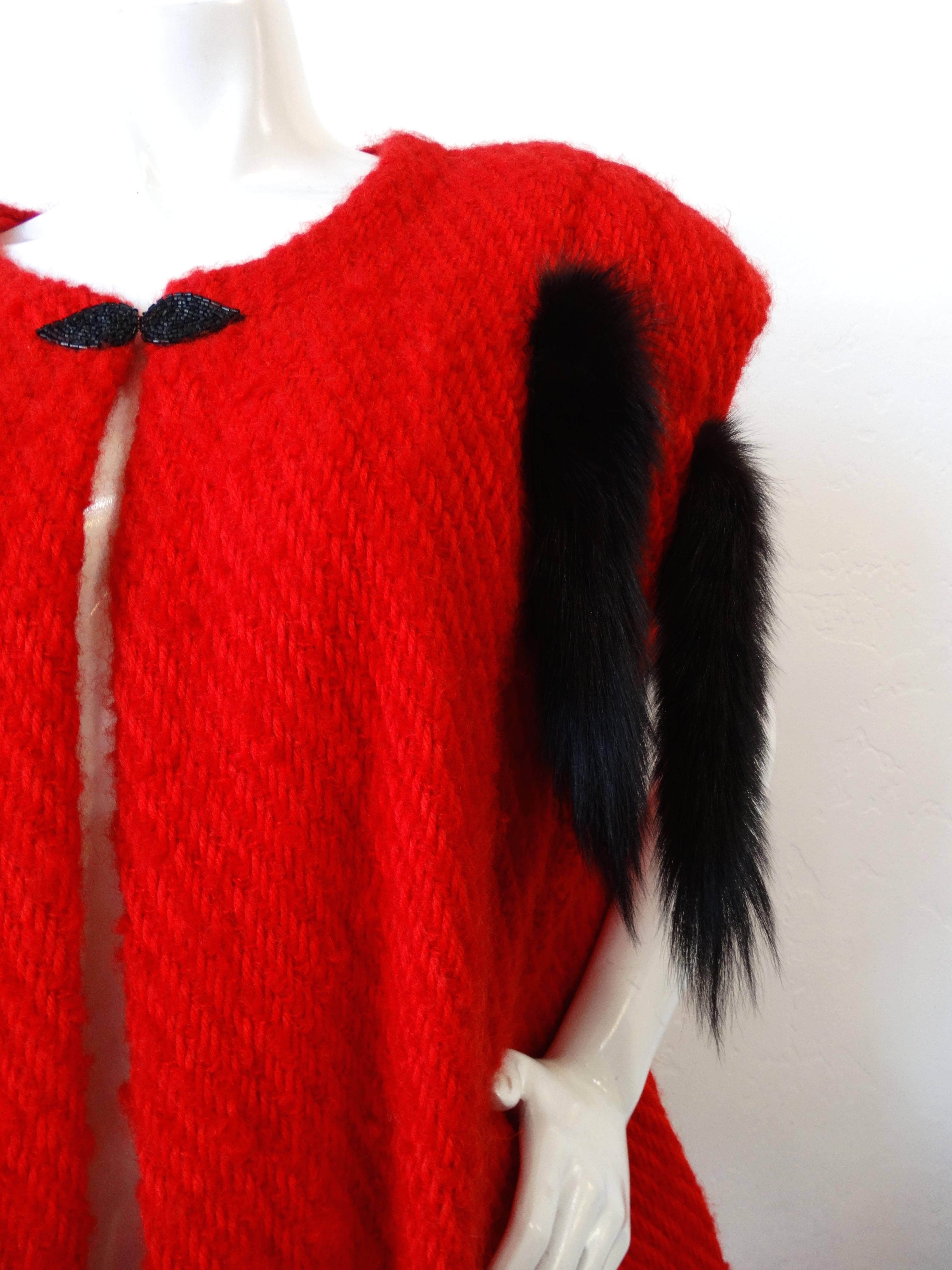 1980s Silver Lining Red Knit Mink Tail Vest For Sale 5