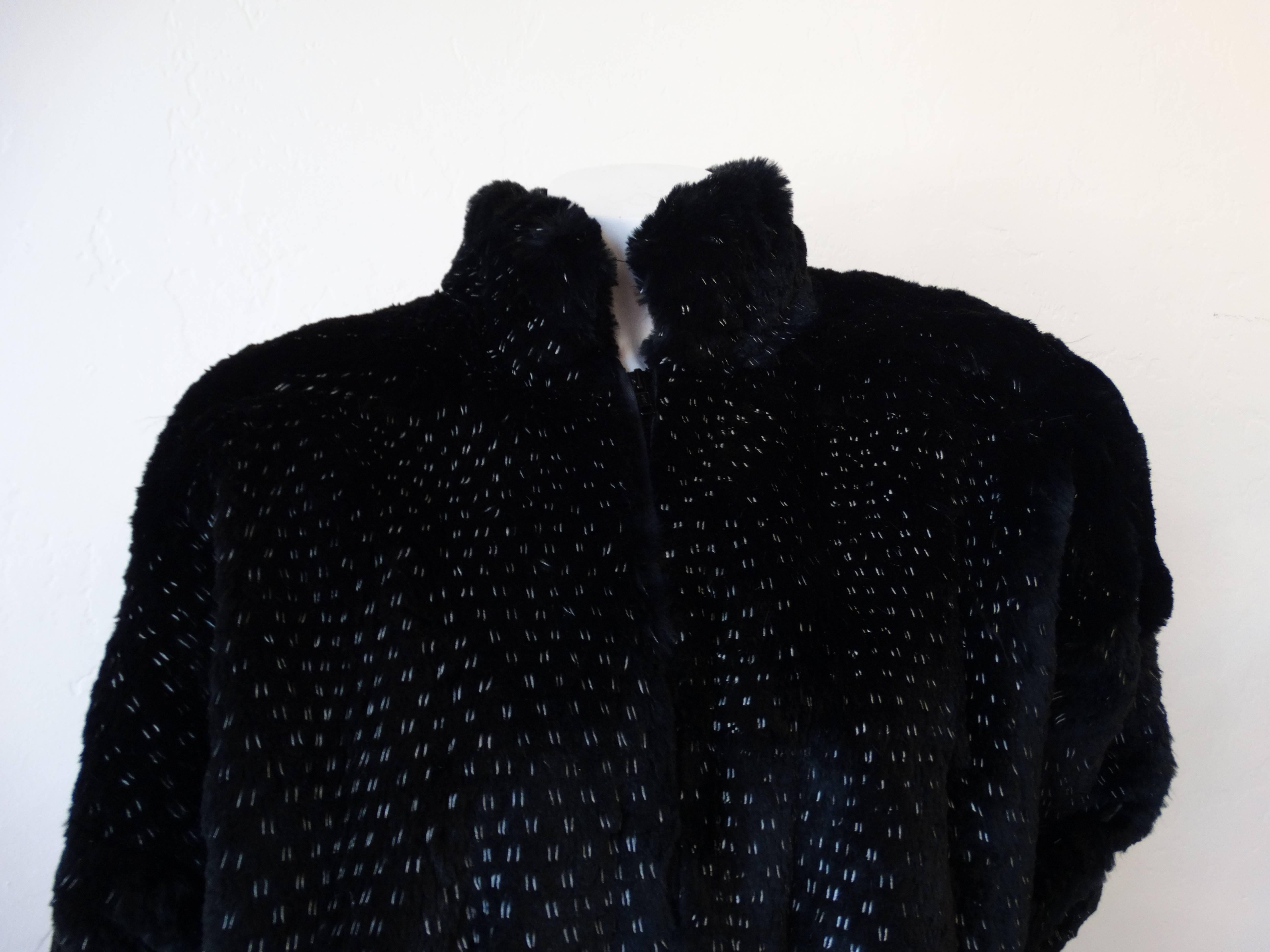 Black 1980s Rabbit Fur Bomber Jacket For Sale