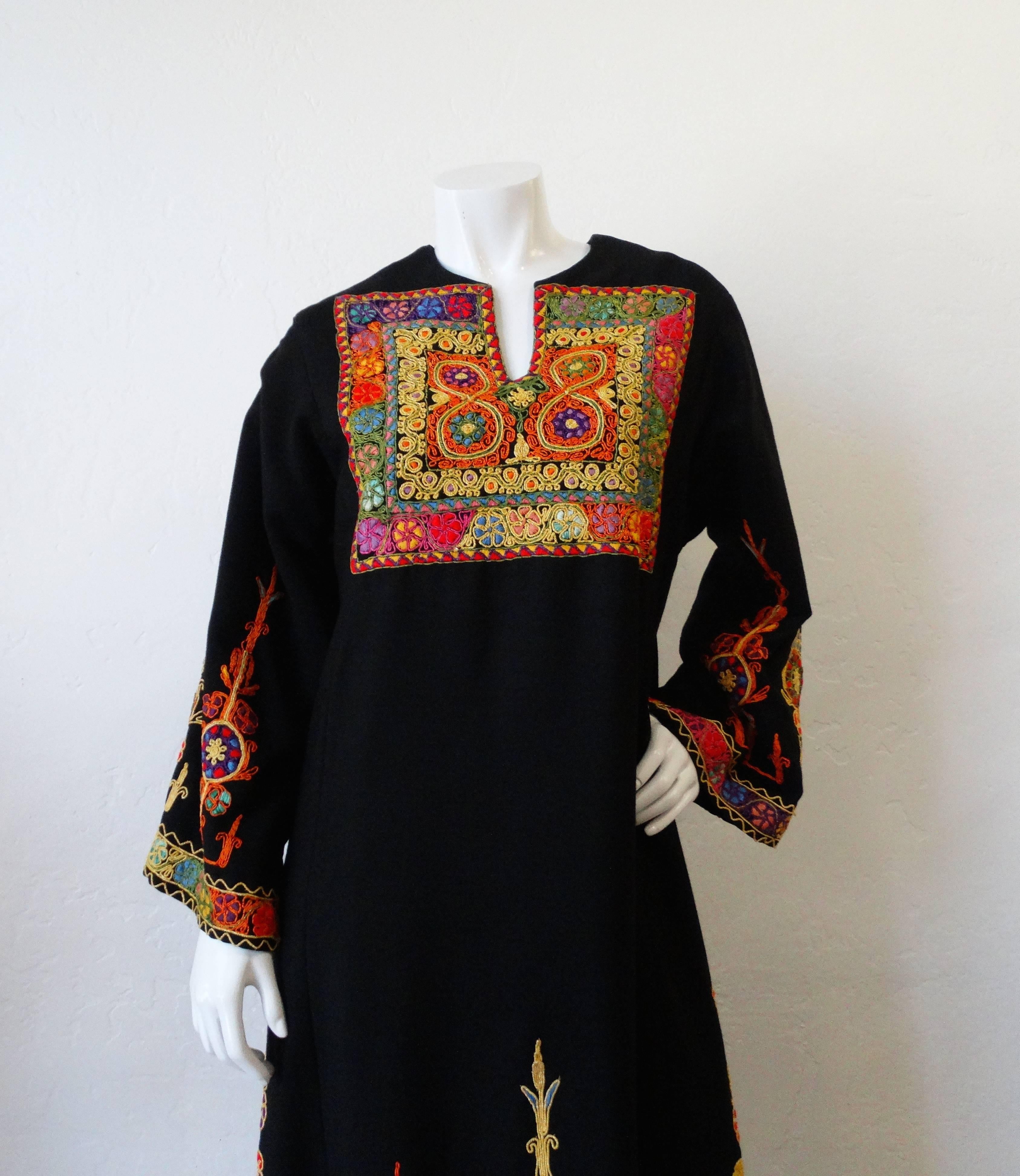 1970s Maskit Israel Embroidered Maxi Dress 1