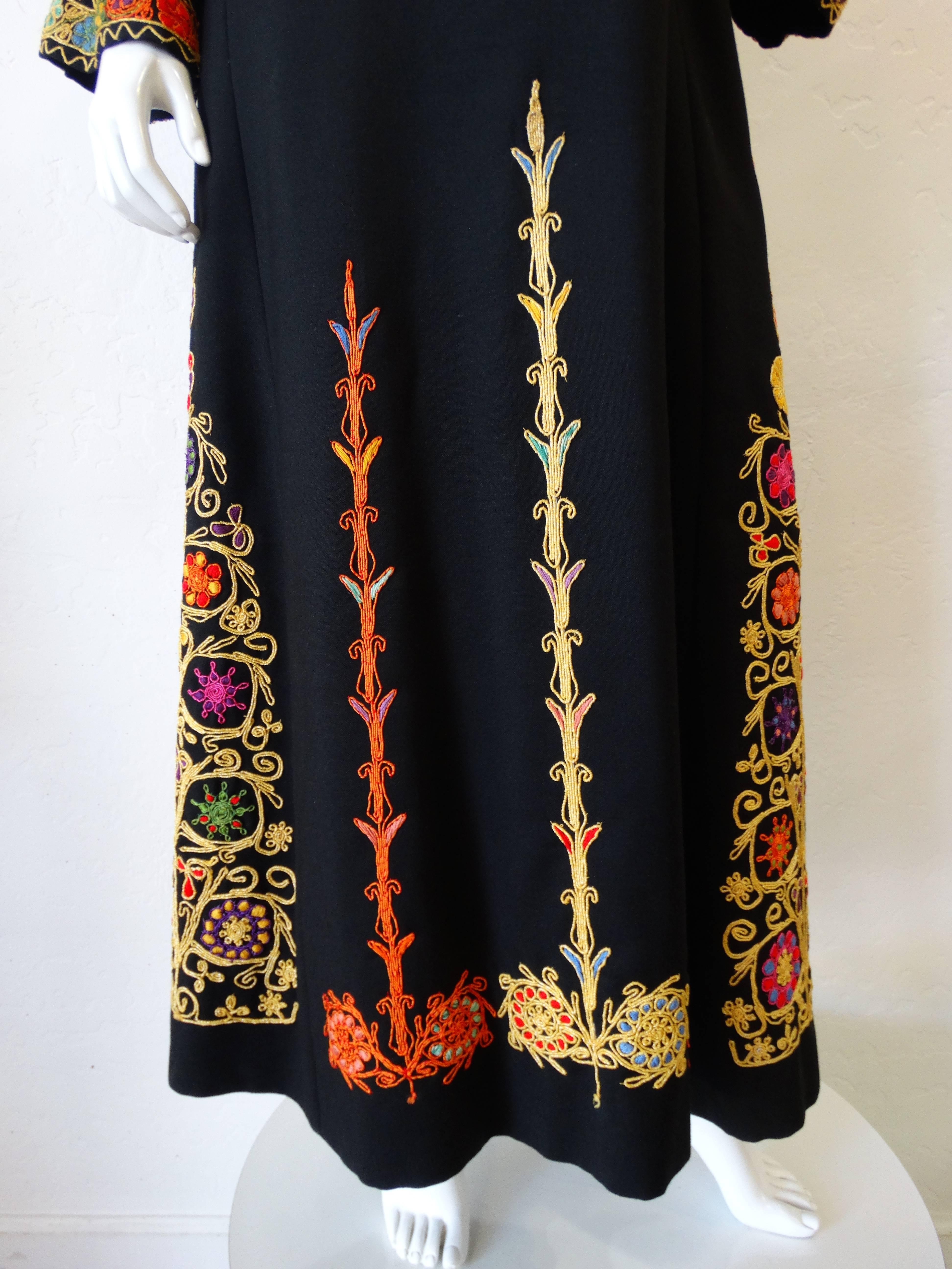 1970s Maskit Israel Embroidered Maxi Dress 2
