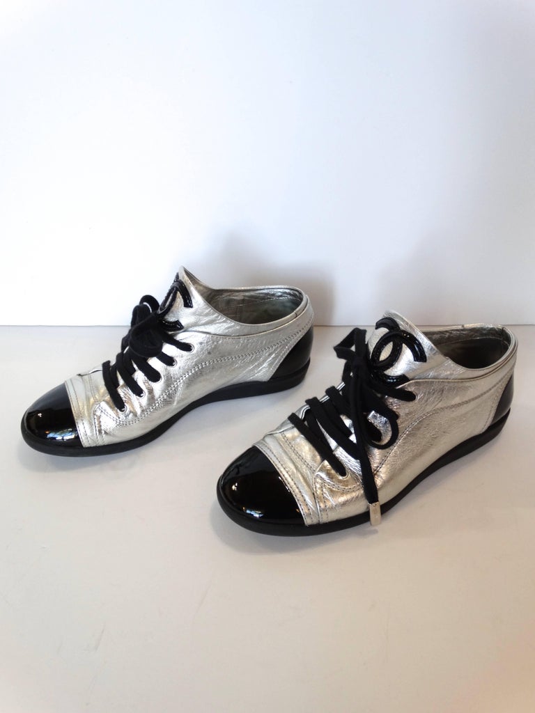 Sporty Chanel Silver Cap-toe Sneakers at 1stDibs | chanel cap toe sneakers