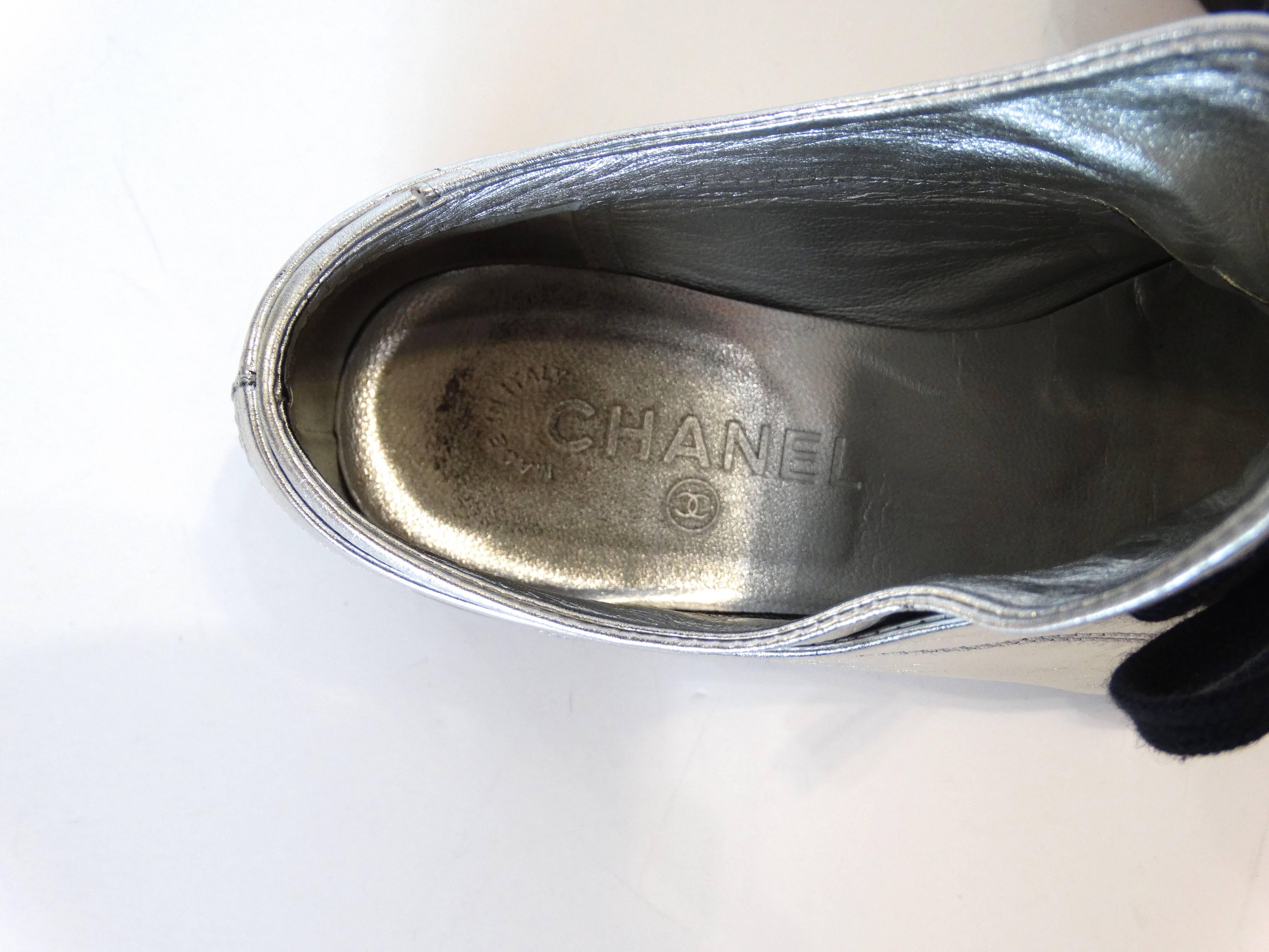 Women's Sporty Chanel Silver Cap-toe Sneakers
