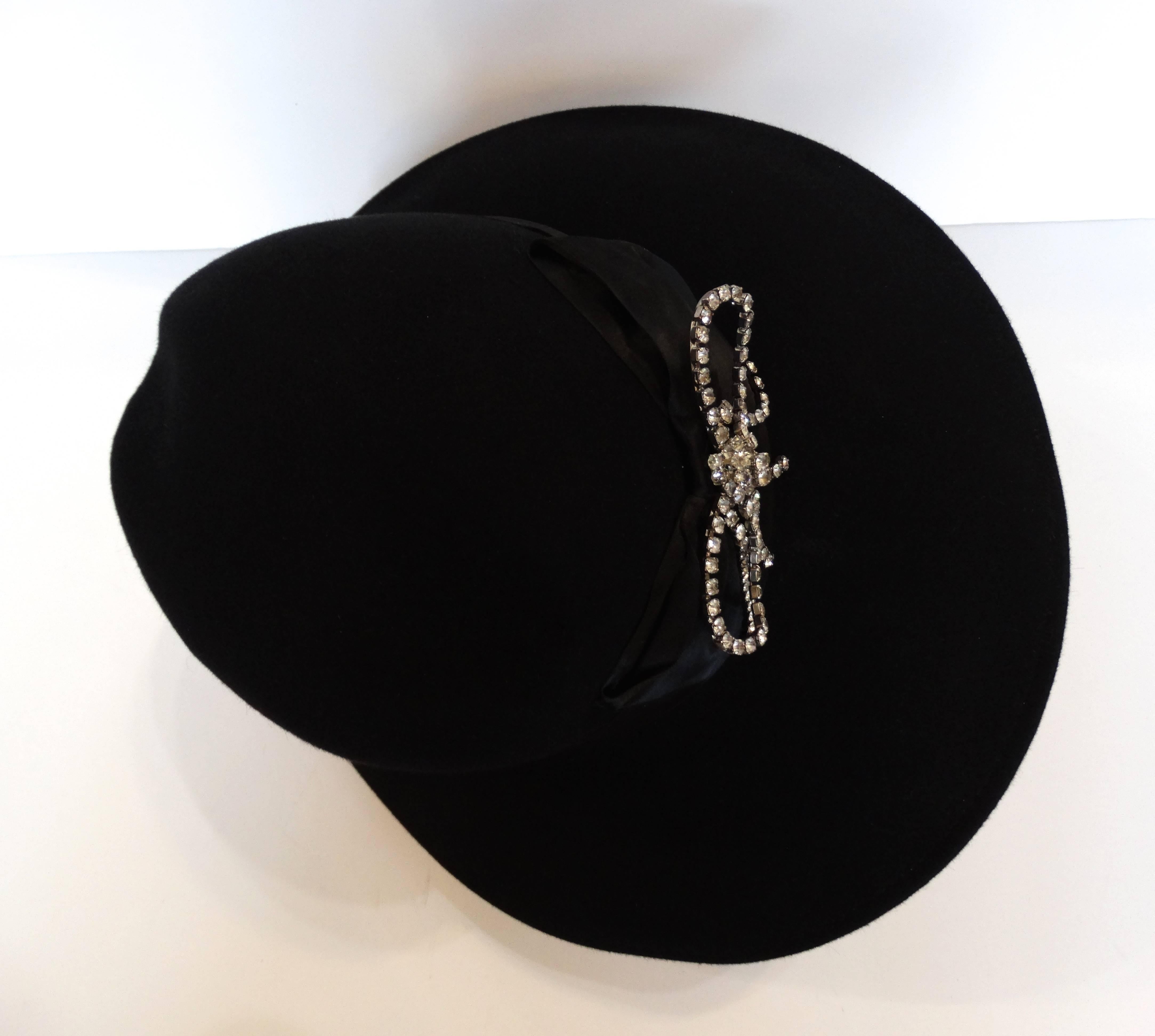 Black 1960s Joanne Rhinestone Bow Hat