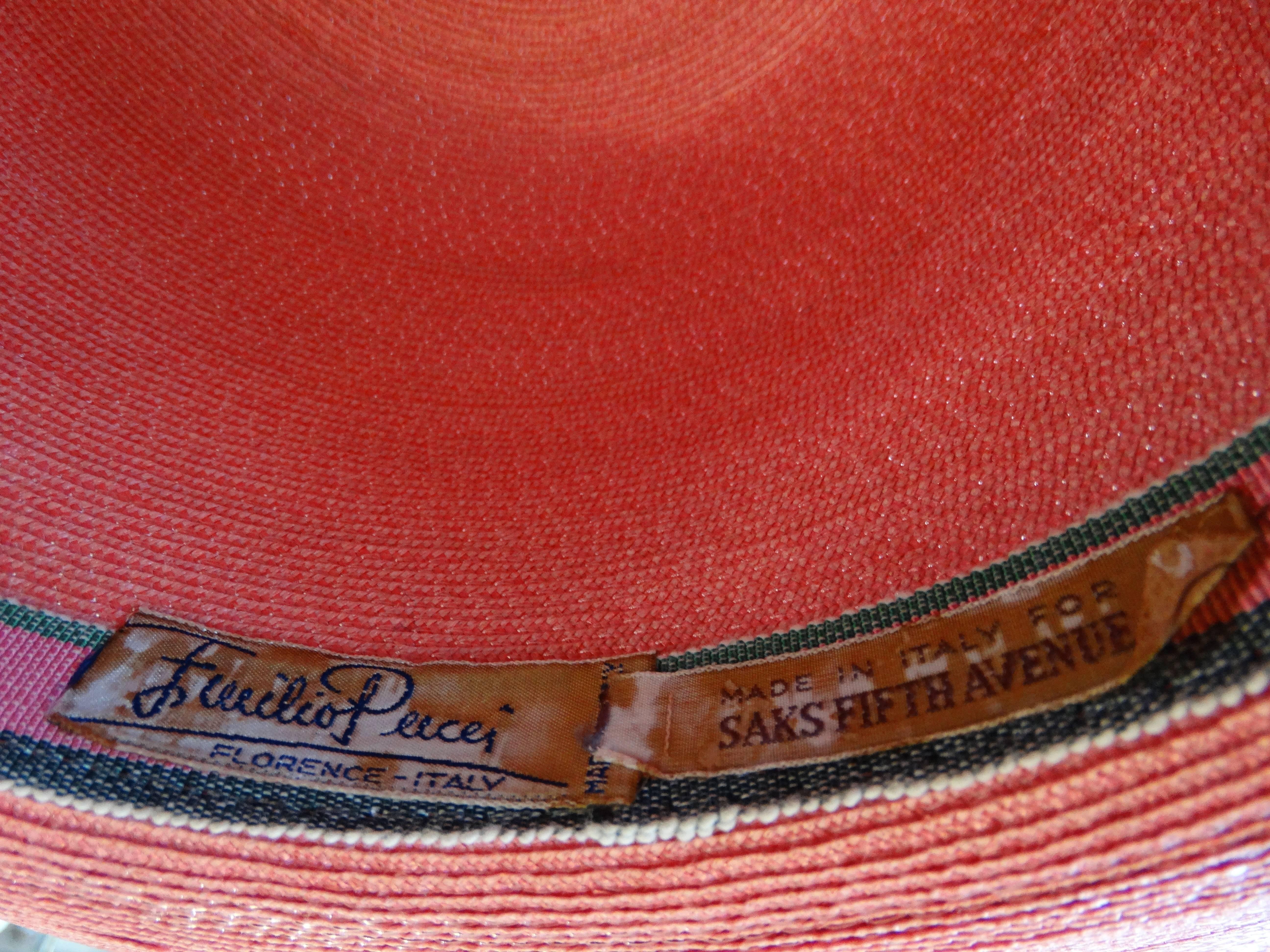 1960s Emilio Pucci Pink Straw Sun Hat 4