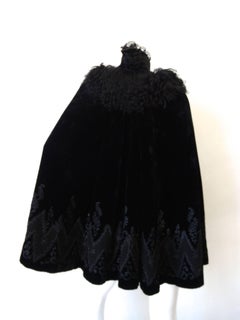 1890s Victorian Era Silk Velvet Fur Cape