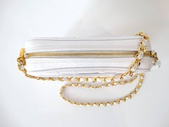 1980s Chanel White Caviar Chevron Stitched Bag