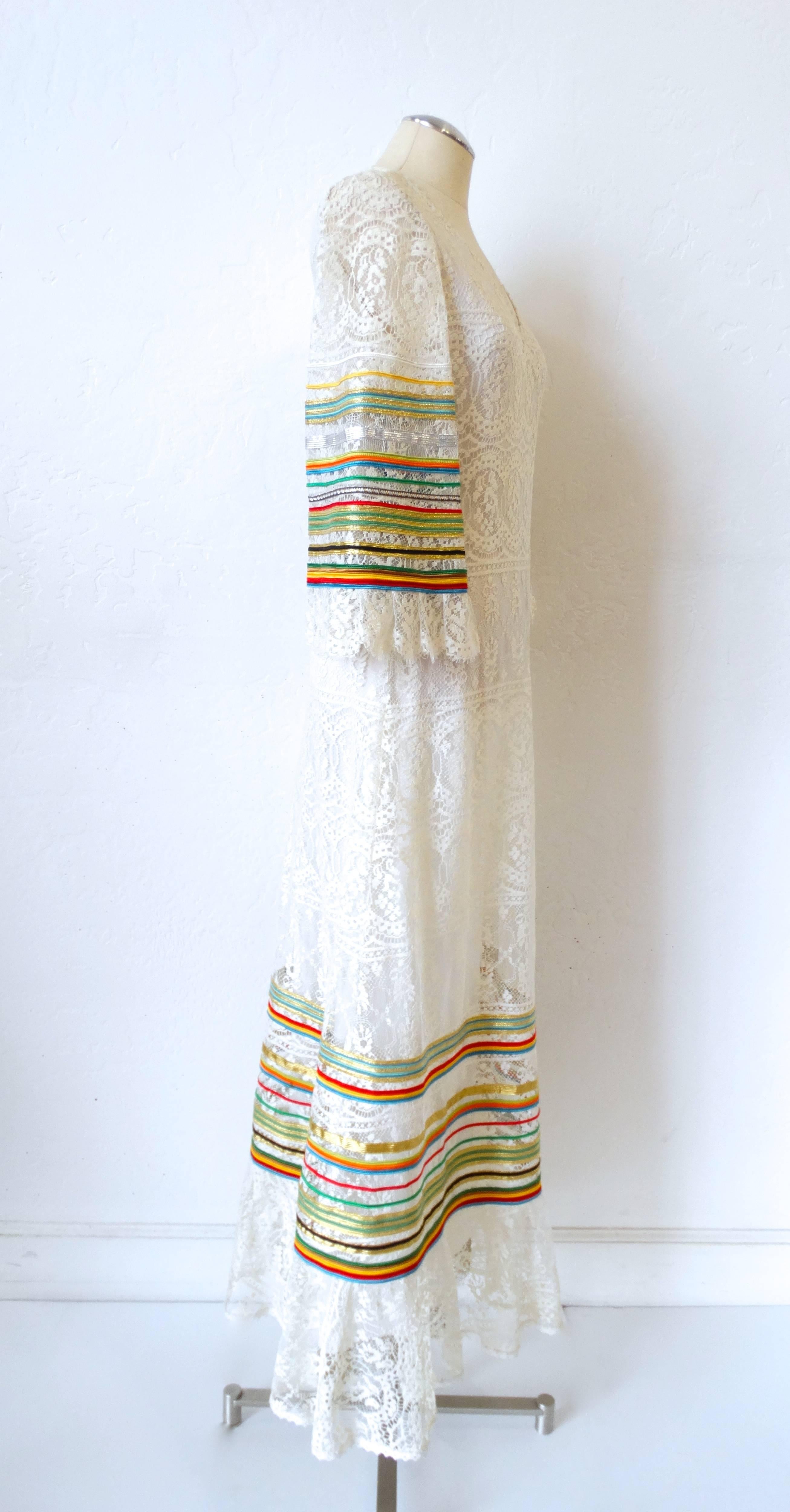 Gray 1970s Sant Angelo Lace Ribbon Maxi Dress 