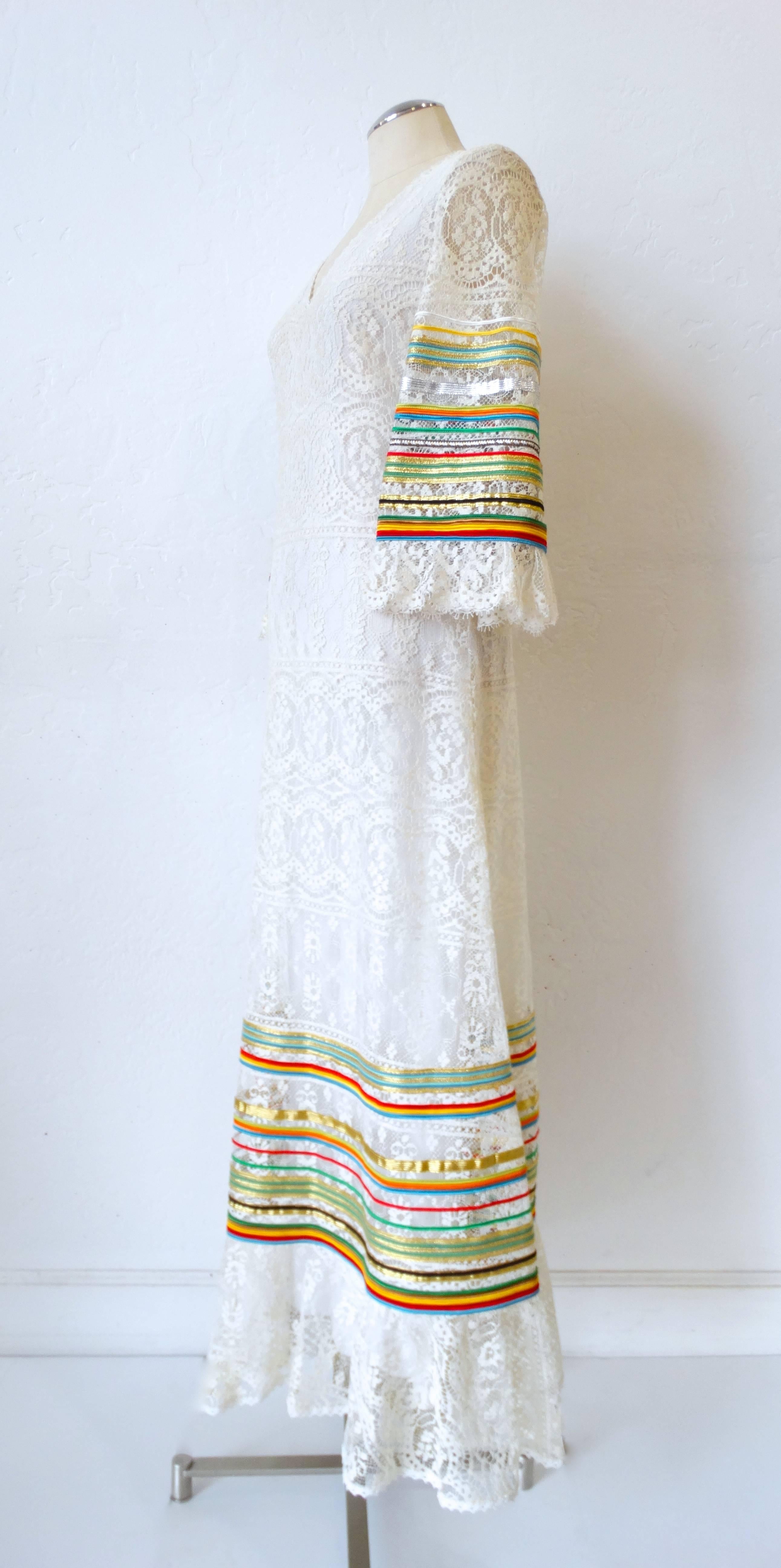 1970s Sant Angelo Lace Ribbon Maxi Dress  2